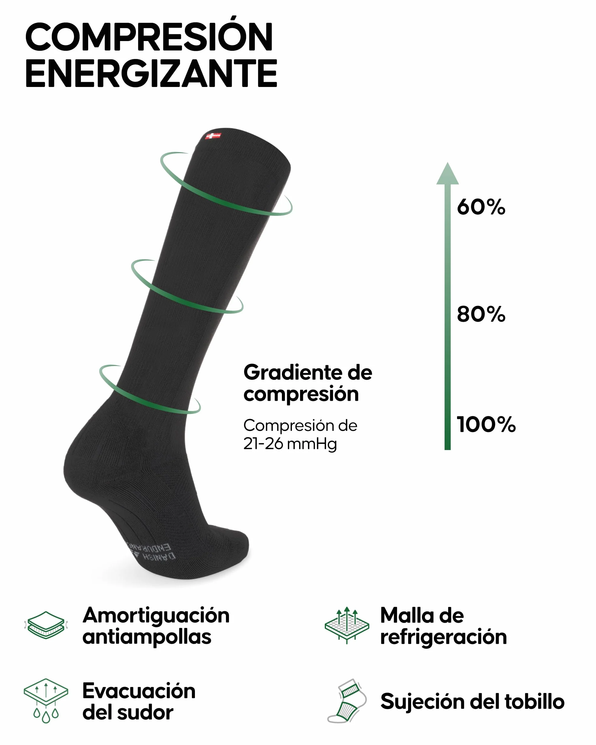 DANISH ENDURANCE Calcetines de Compresión Mujer y Hombre, Deporte, Running, Recuperación, 1 o 2 Pack