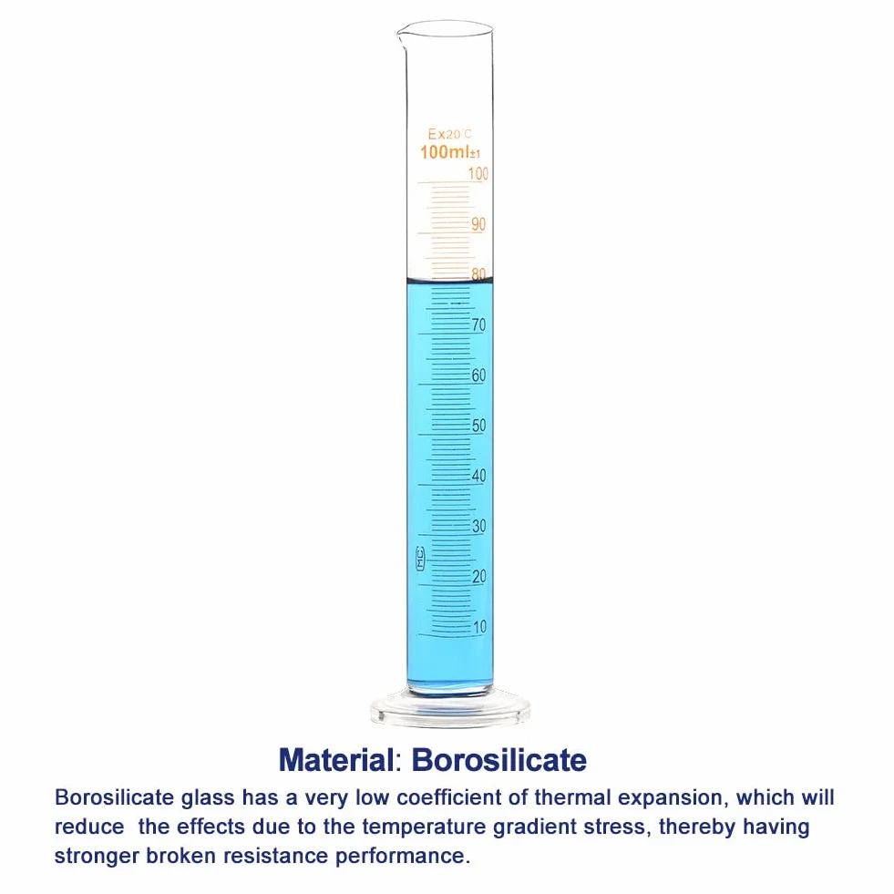 Labasics Juego de Probetas Graduadas 5 Pcs Cilindros Medición Vidrio Borosilicato 5 ml 10 ml 25 ml 50 ml 100 ml