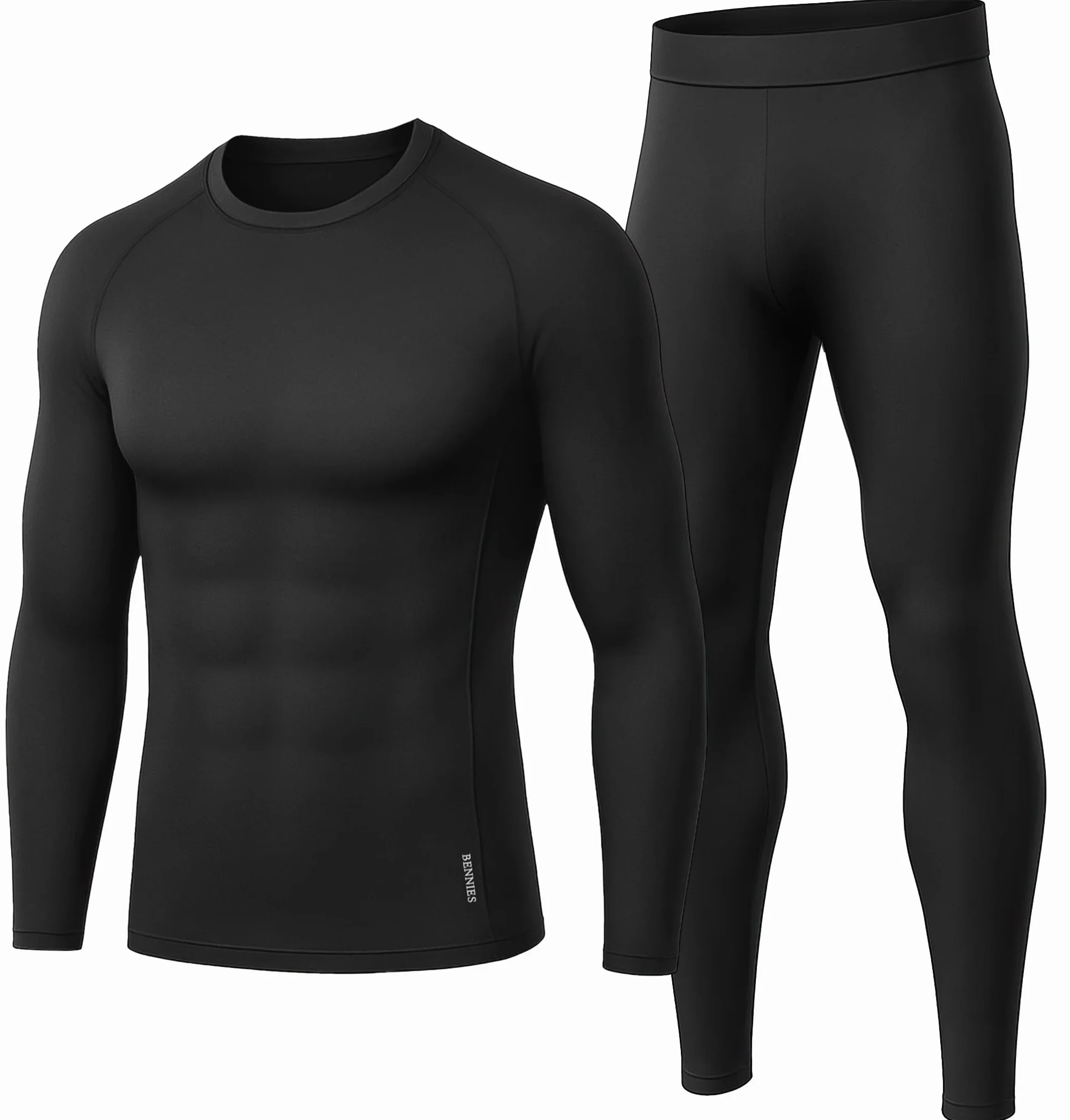 BENNIES Ropa Interior Térmica Hombre, Camiseta Térmica Hombre Ropa Termica Hombre Frio Conjunto Termico Pantalones Termicos Invierno Termicas Manga Larga para Running Esquí Ciclismo Fitness Negro