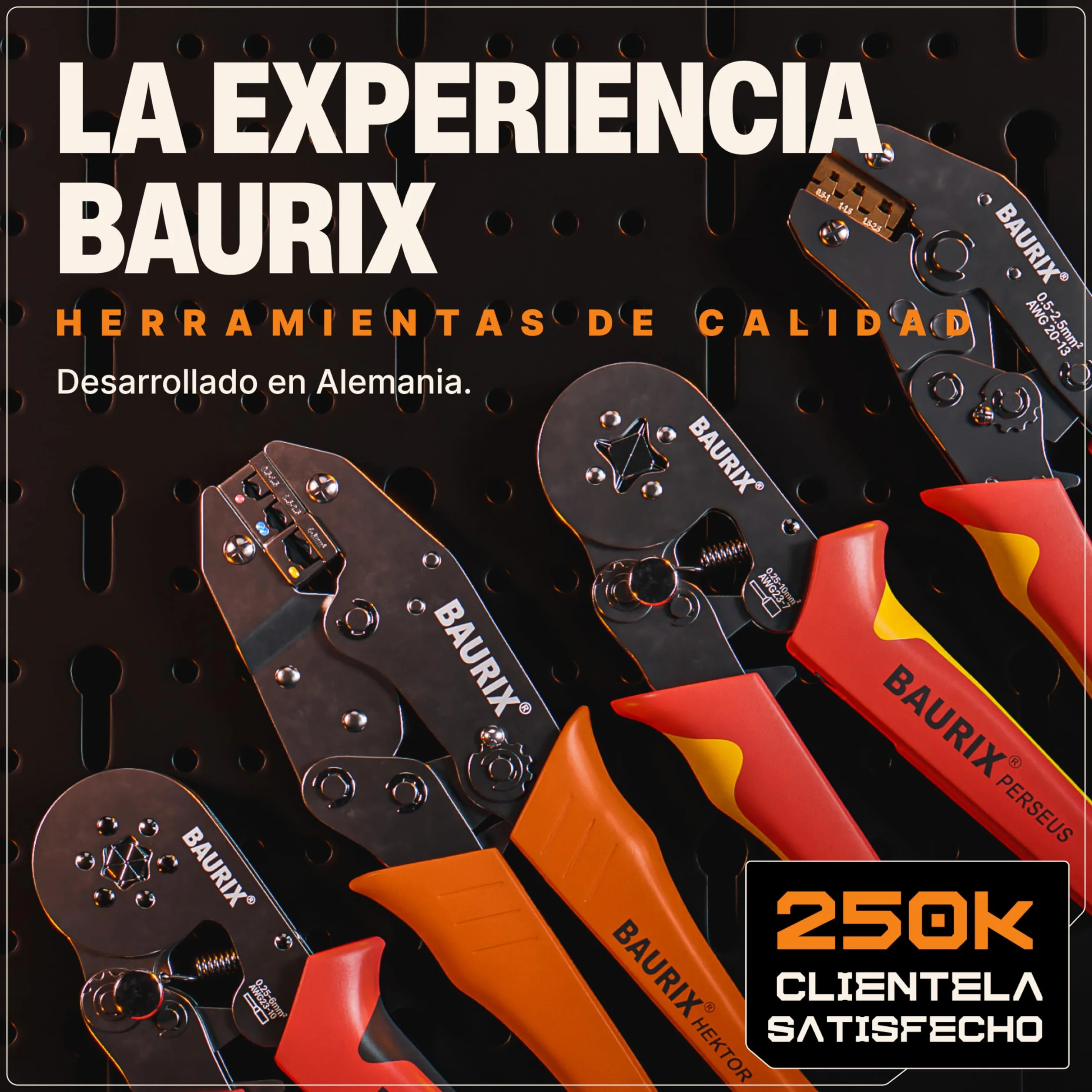 BAURIX® Crimpadora Terminales Eléctricos Kit 1800 punteras 0,25-10 mm² Autoajustable