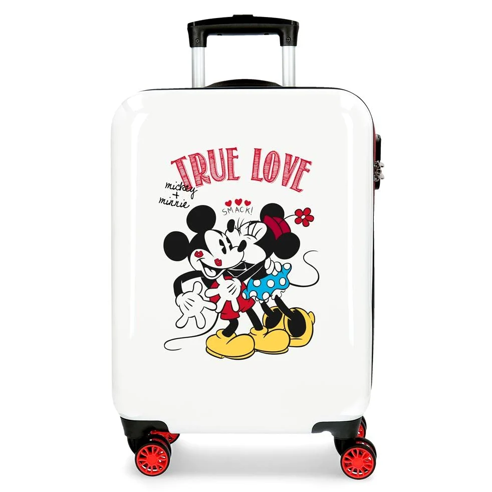 Disney Mickey True Love Maleta de Cabina Blanco 38x55x20 cms Rígida ABS Cierre combinación 34L 2,6Kgs 4 Ruedas Dobles Equipaje de Mano
