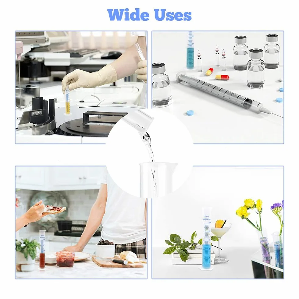 Cilindros Medidores de Plástico 100 ml Probeta Graduada Laboratorio 2 Pcs