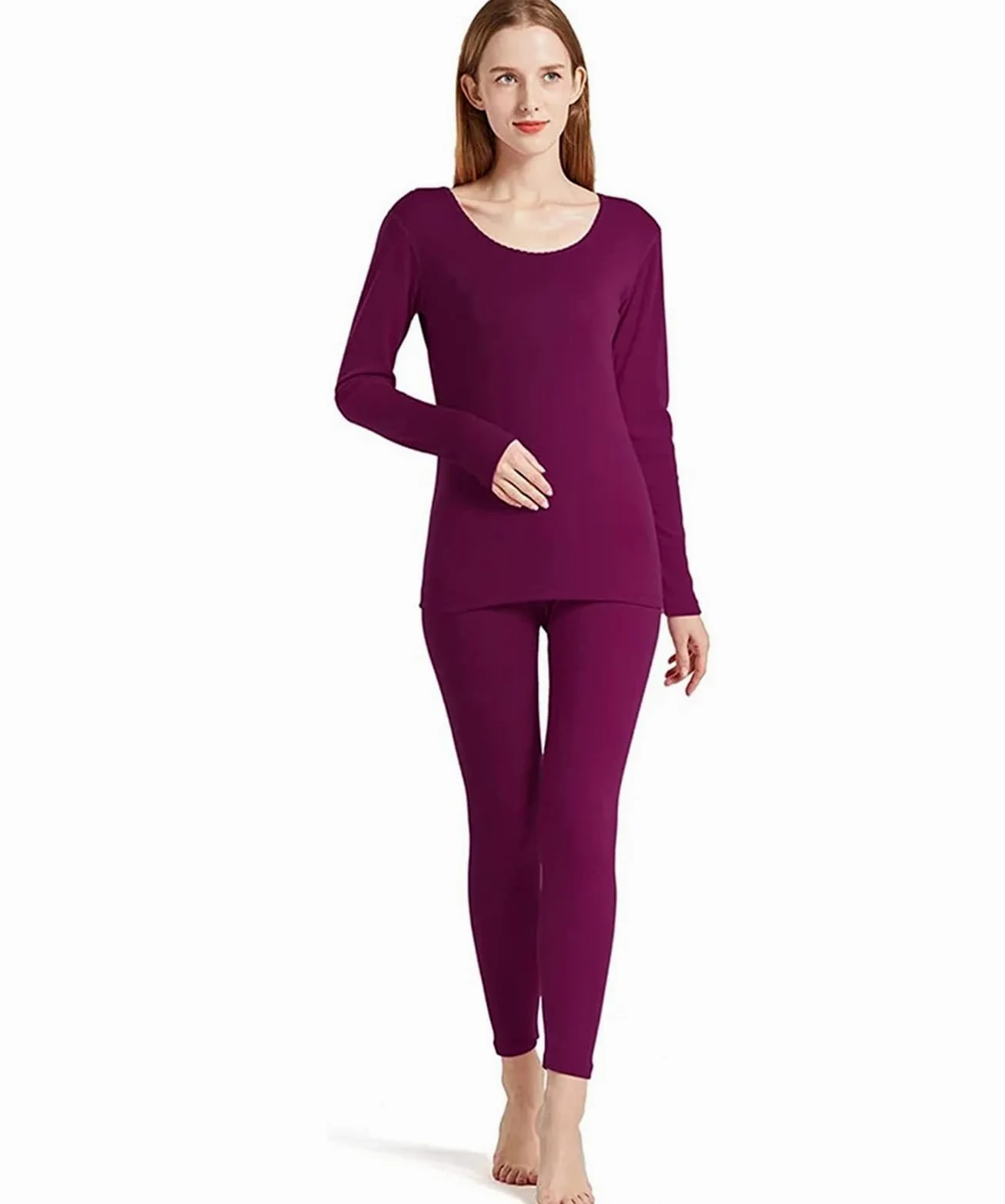 Ropa Termica Pare Mujer Conjunto de Capa Base de Lana for Mujer Conjunto de Ropa Interior térmica de Lana Ligera Top e Inferior for Mujer(Purple02 (1 Set),Size M)