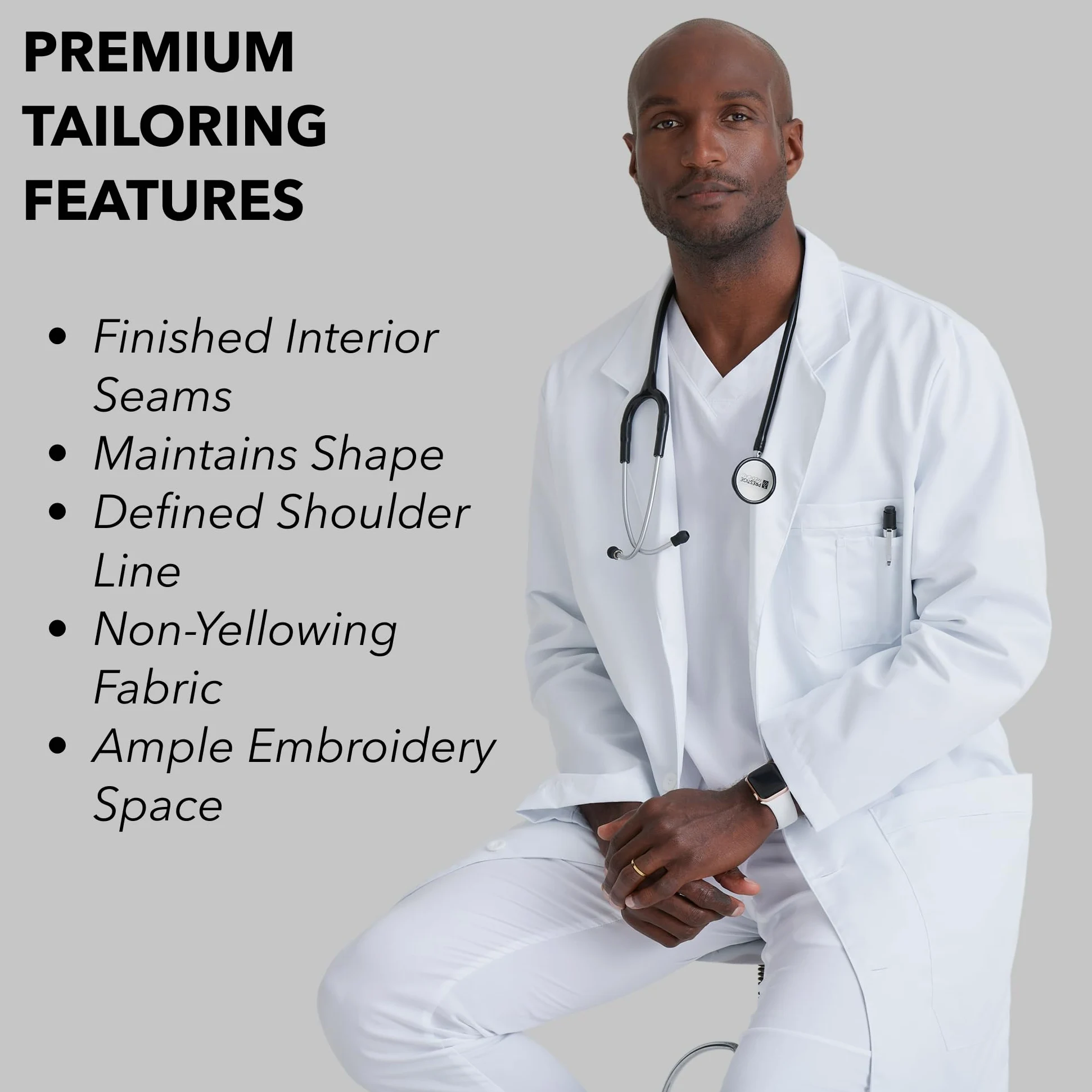 Barco Labcoat de 5 bolsillos 37" para hombre - Blanco - 50 cm