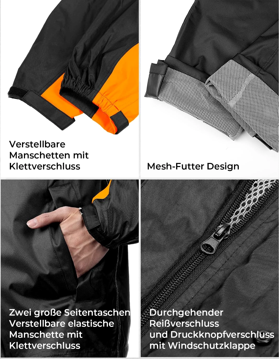 KEMIMOTO Chubasquero impermeable para hombre, transpirable, para camping, senderismo, viajes, ciclismo, naranja, L