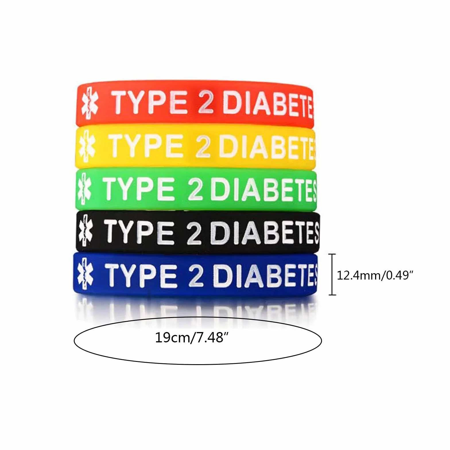 Pulseras de silicona para diabéticos tipo 1/2, impermeables, 7.5 pulgadas, unisex
