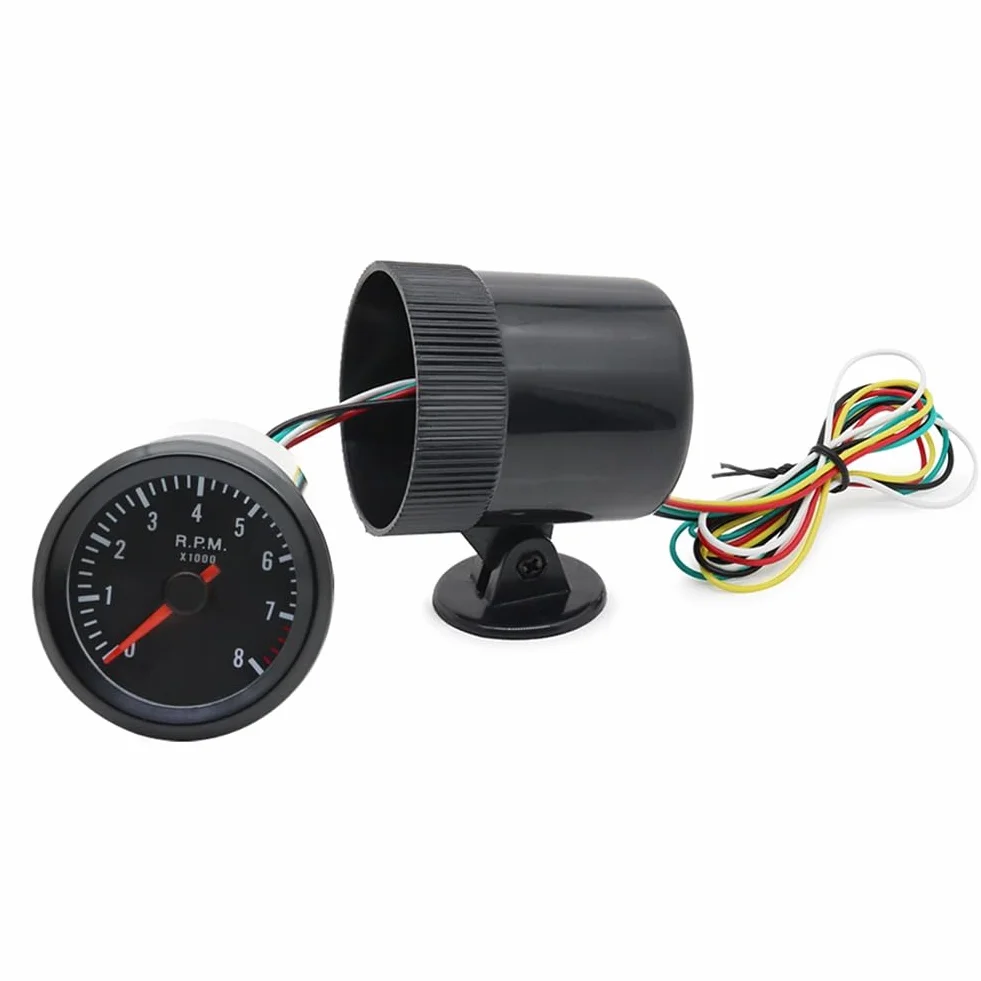Tacómetro Analógico de 2 Pulgadas 52 mm, Medidor RPM 0-8000 para Automóvil Gasolina 1-8 Cilindros