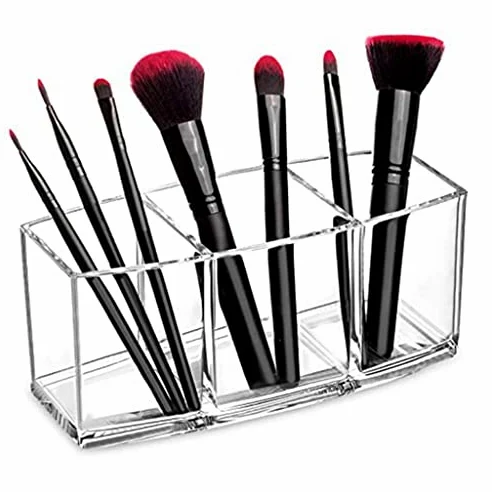 Organizadores de cosméticos 3 Agujeros acrílico Transparente Cepillo de Maquillaje Herramienta cosmética Caja de almacenaje para Maquillaje Soporte de Cepillo Organizador de Mesa herramient