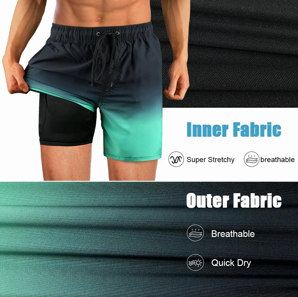 flintronic Traje de Baño Hombre con Forro Compresión, Bañador Hombre Pantalones de Doble Capa, Pantalones Cortos de Natación Secado Rápido, Shorts de Baño para Playa