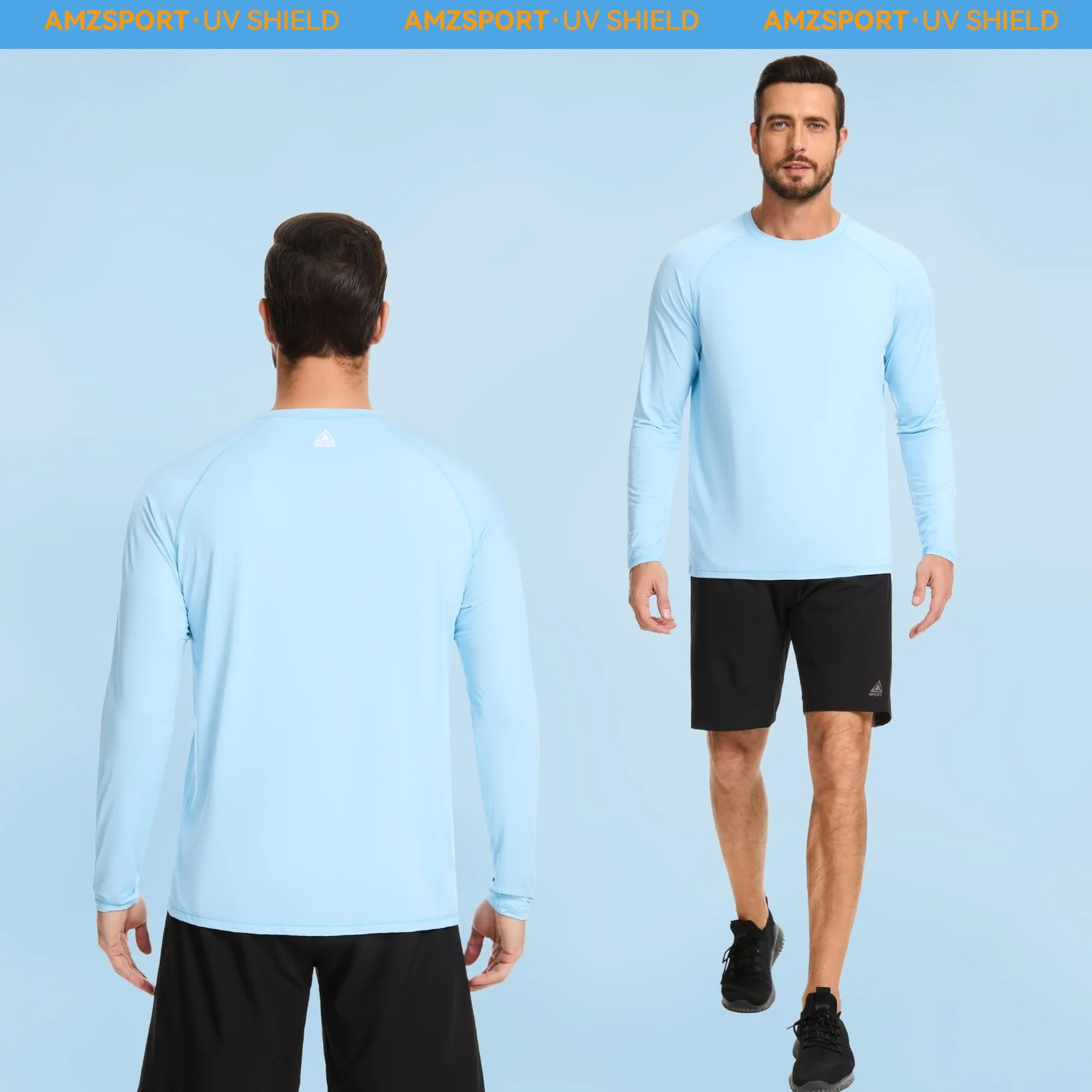AMZSPORT Camiseta UV Hombre Rashguard UPF 50 Protección Solar Manga Larga Transpirable Secado Rápido para Pesca Surf Senderismo