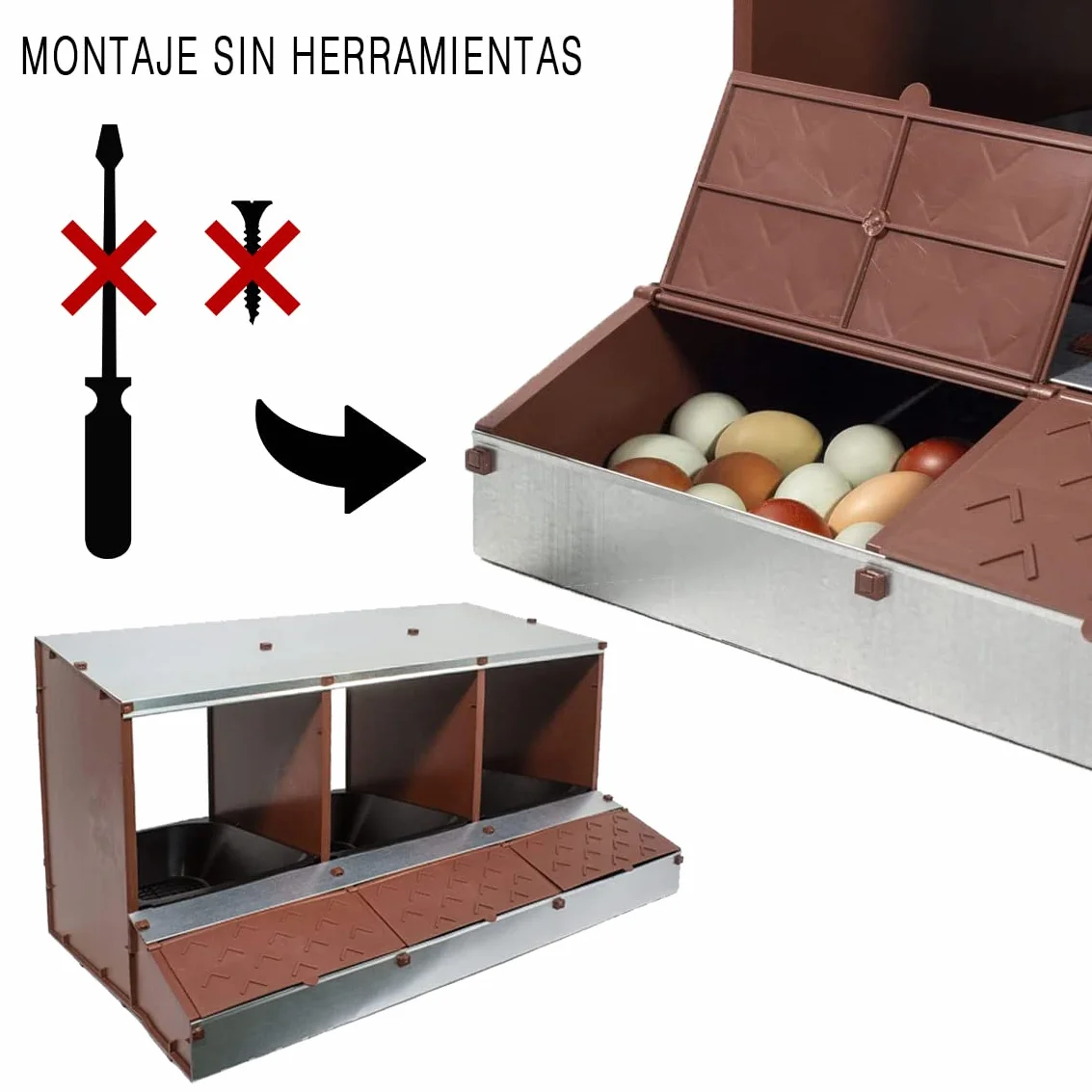 FINCA CASAREJO Ponedero para Gallinas San ANTÓN - Nido 3 Huecos para 12 Gallinas - Cesta Amplia Recoger Huevos - Montaje sin Herramientas