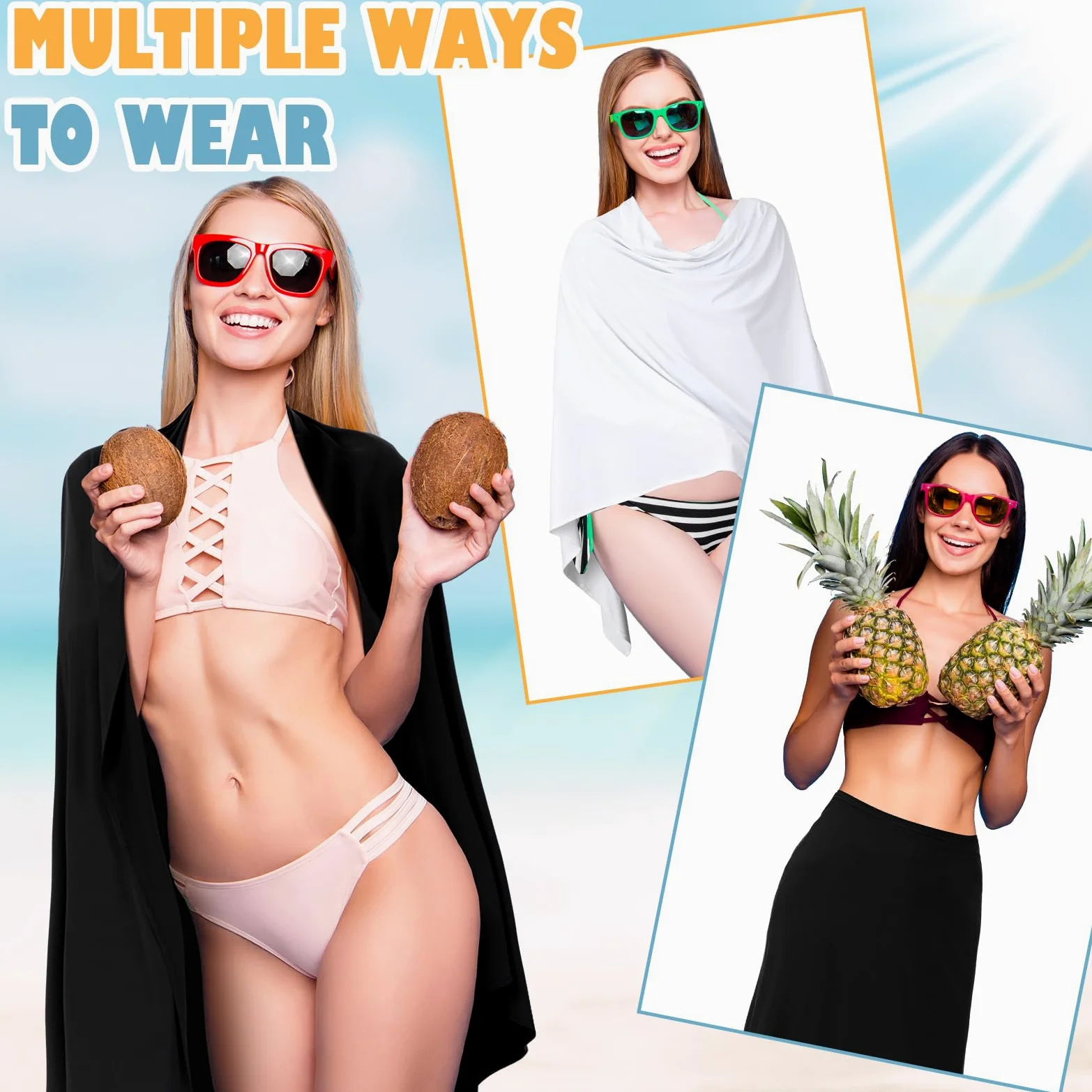 Hahafelt 2 chales de sol para mujer, protección solar UV UPF 50+, chales de viaje para playa, bufanda de verano, color blanco y negro, protección UV, ropa para natación, al aire libre, playa