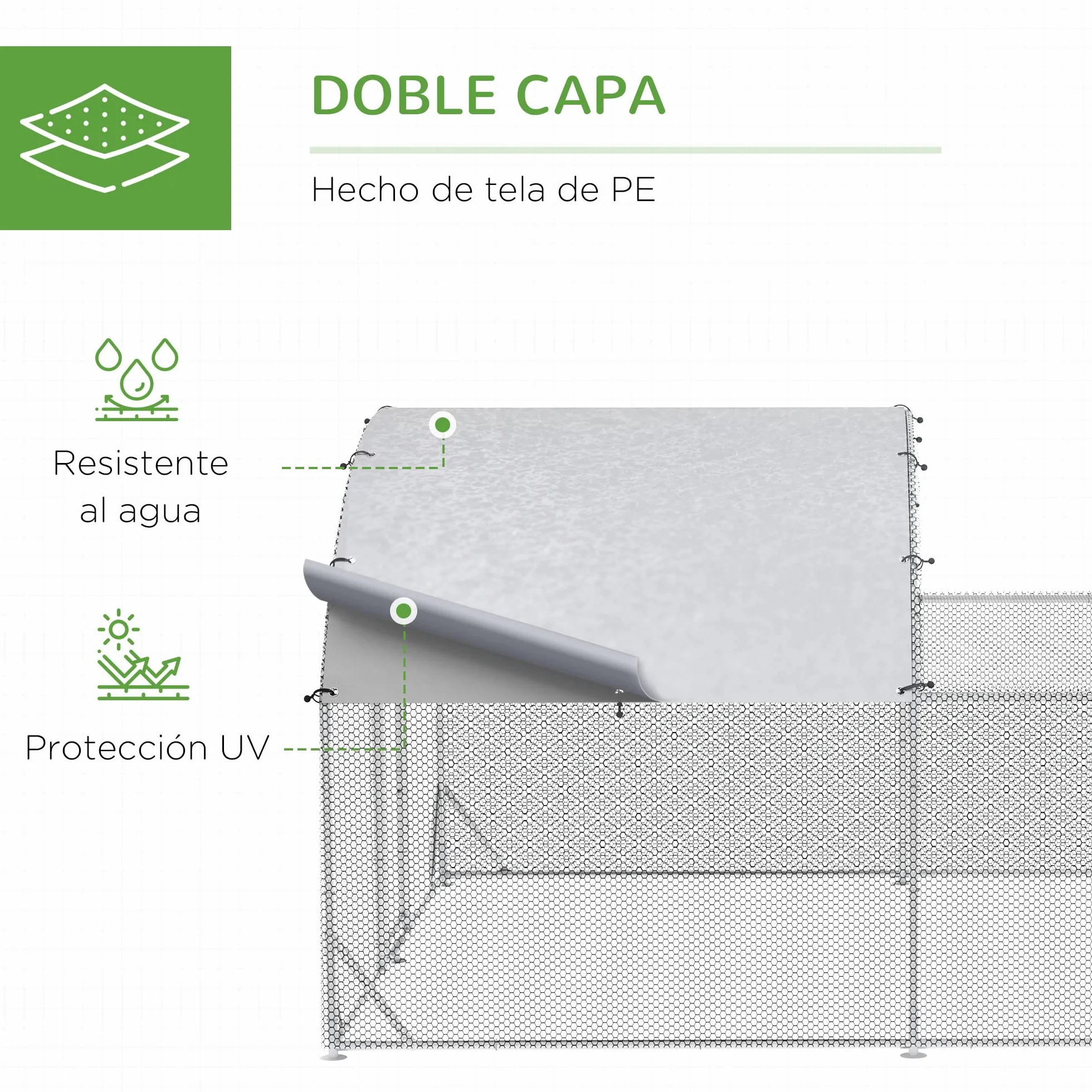 PawHut Gallinero Exterior Grande Acero Galvanizado 380x280x195 cm 2 Pisos para 10-12 Gallinas