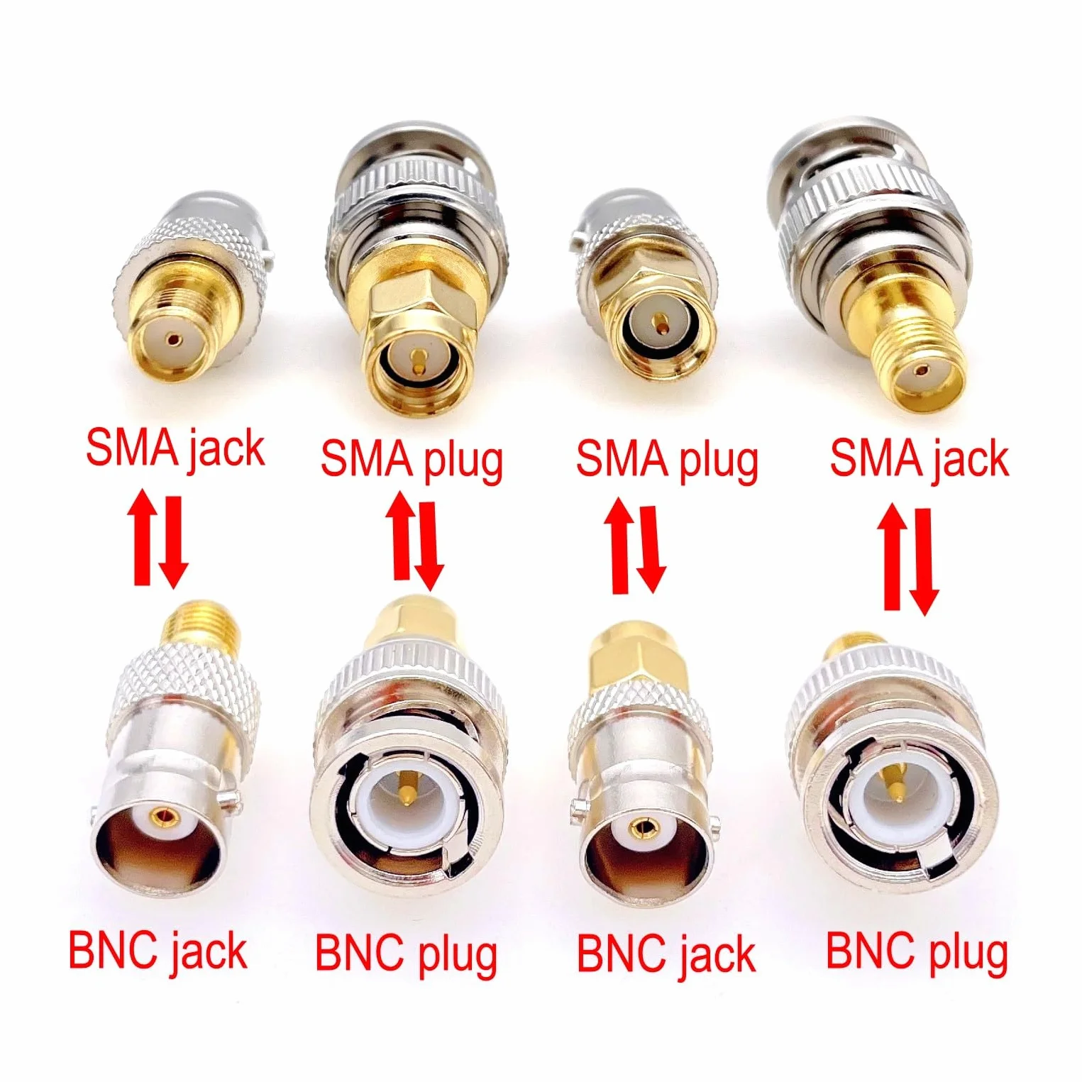 JZK Juego de 4 Conectores coaxiales SMA Macho Hembra a Adaptador BNC