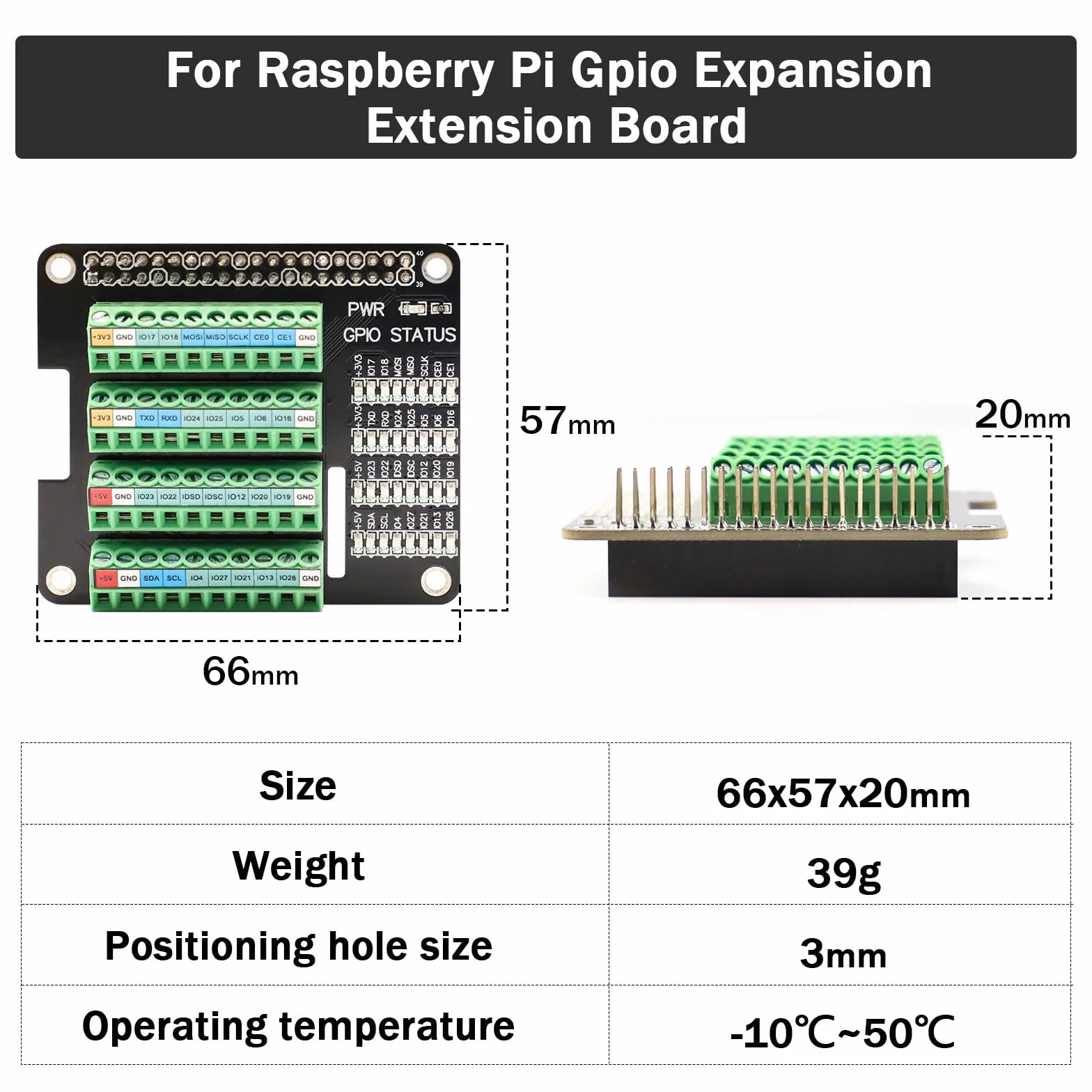 Schraubklemmenblock Breakout Board für Raspberry Pi GPIO, Modul mit Status LED für Pi 4B/3B+/3B/Zero