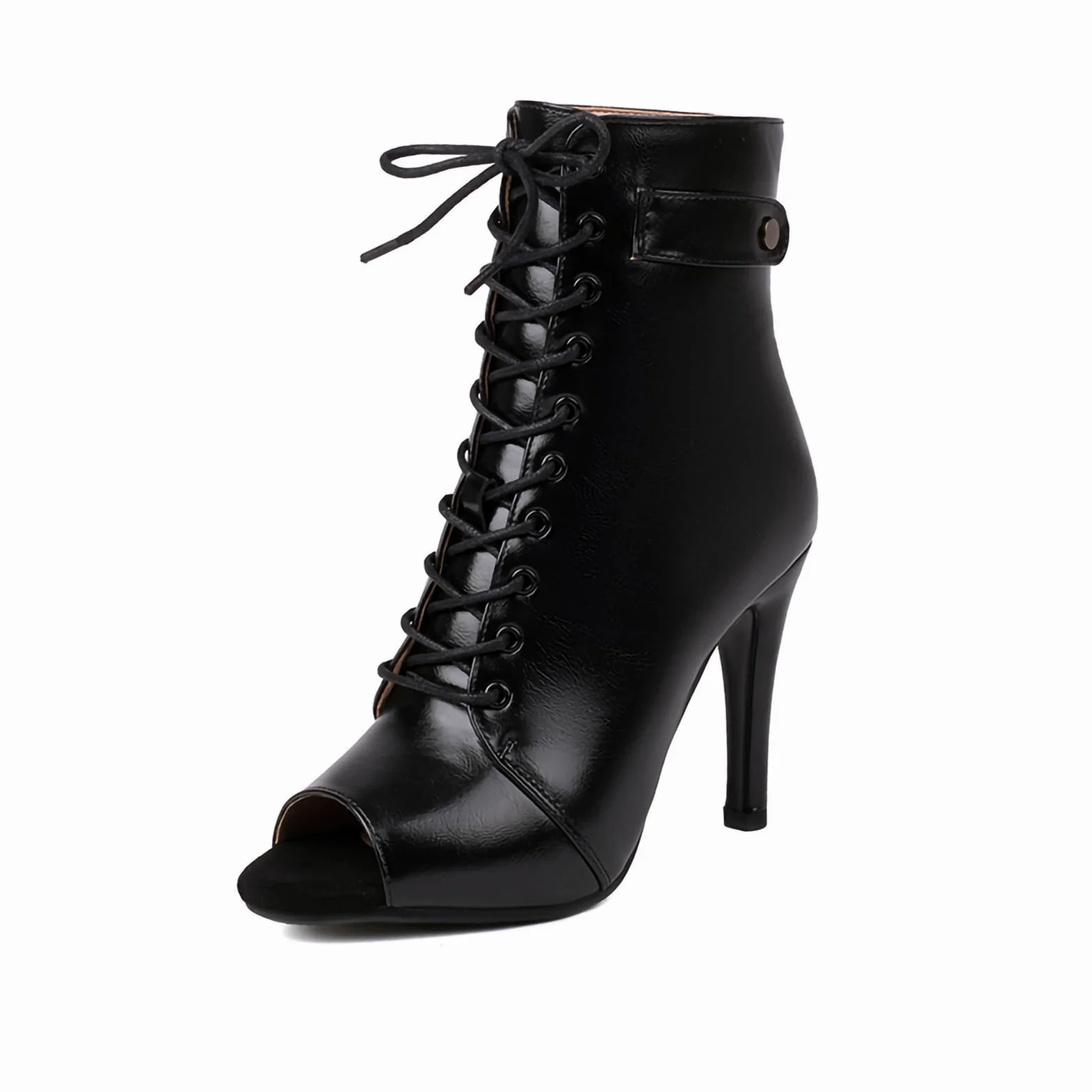 HROYL Botas de Baile Latino Mujer Tacones de Baile Heels Botines de Punta Abierta con Cordones