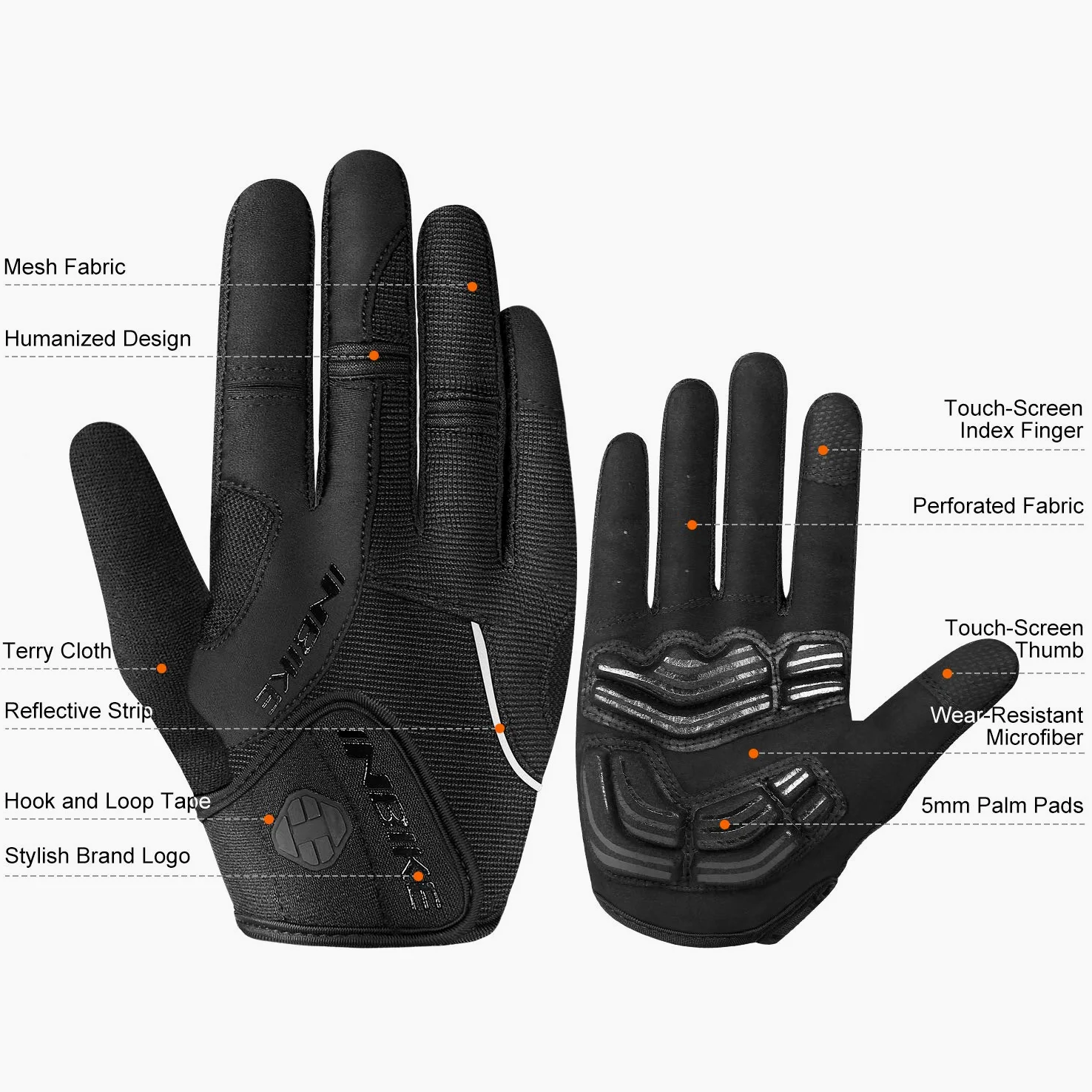INBIKE - Guantes de ciclismo para hombre, acolchados de gel, 5 mm, transpirables y resistentes al desgaste