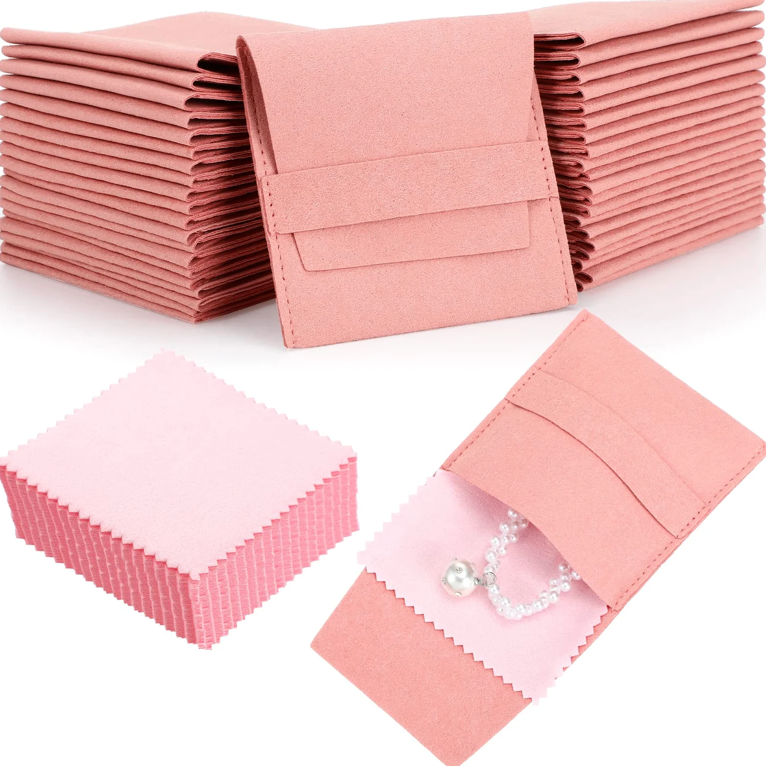 120 bolsas de microfibra para joyas, bolsas de embalaje de joyas, bolsas de regalo de joyería con paño de limpieza de joyas (rosa)