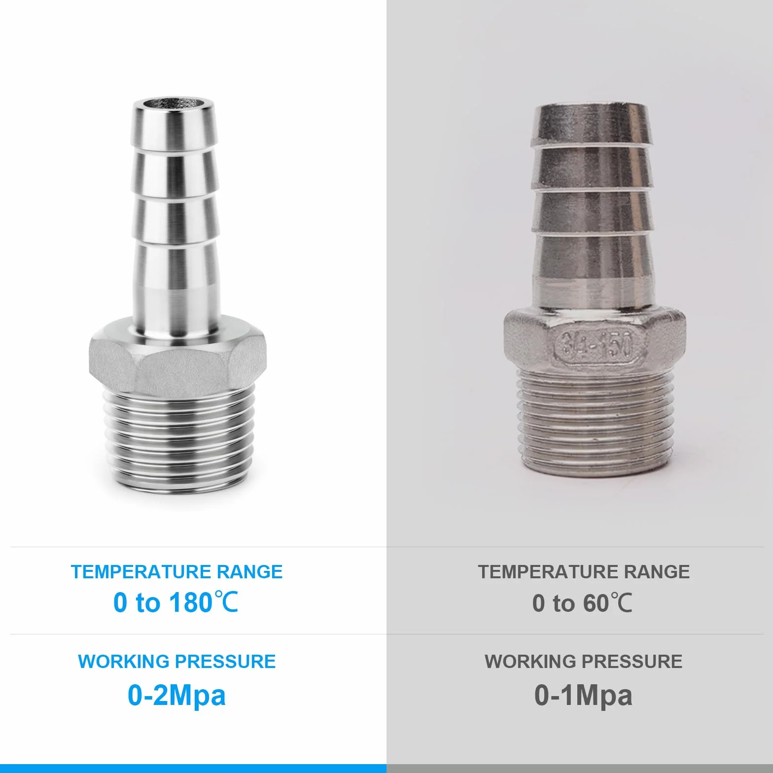 Racores de acero inoxidable 304 con espiga, 10 mm a rosca macho BSP de 3/8", conectores de compresión para agua, combustible, aire