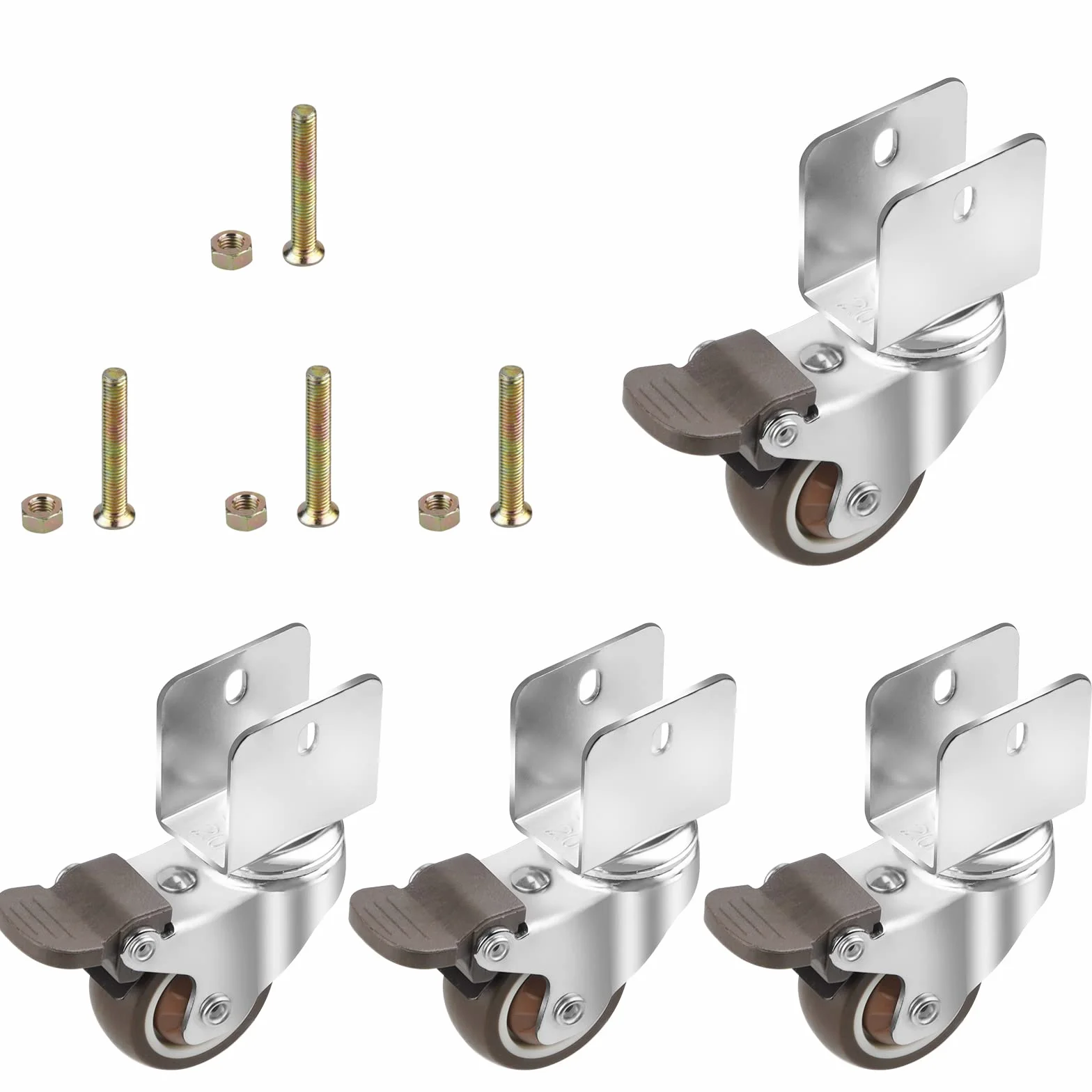 CPROSP 4 Redas para Cuna Ruedas con Freno en U φ38mm, Soporte Hasta 60KG, Ruedas Giratorias Silencio, 20MM Apertura