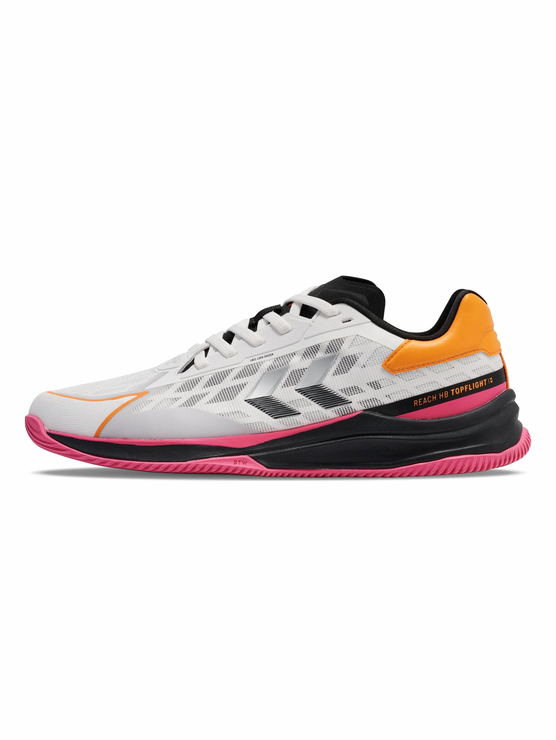 hummel HB TopFlight Pro Zapatillas de balonmano para interiores blanco rosa naranja