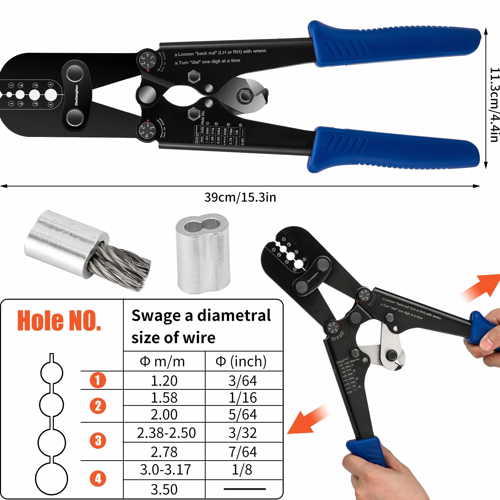 Herramienta de estampación prensado cable acero manguitos dúplex cobre aluminio férulas cortador incorporado