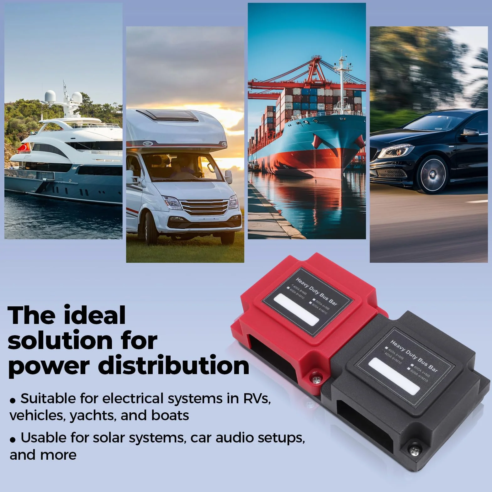 Busbar Distribuidor de Corriente 12V 24V 48V 400A Bloque de Conexión de Batería de Alta Corriente