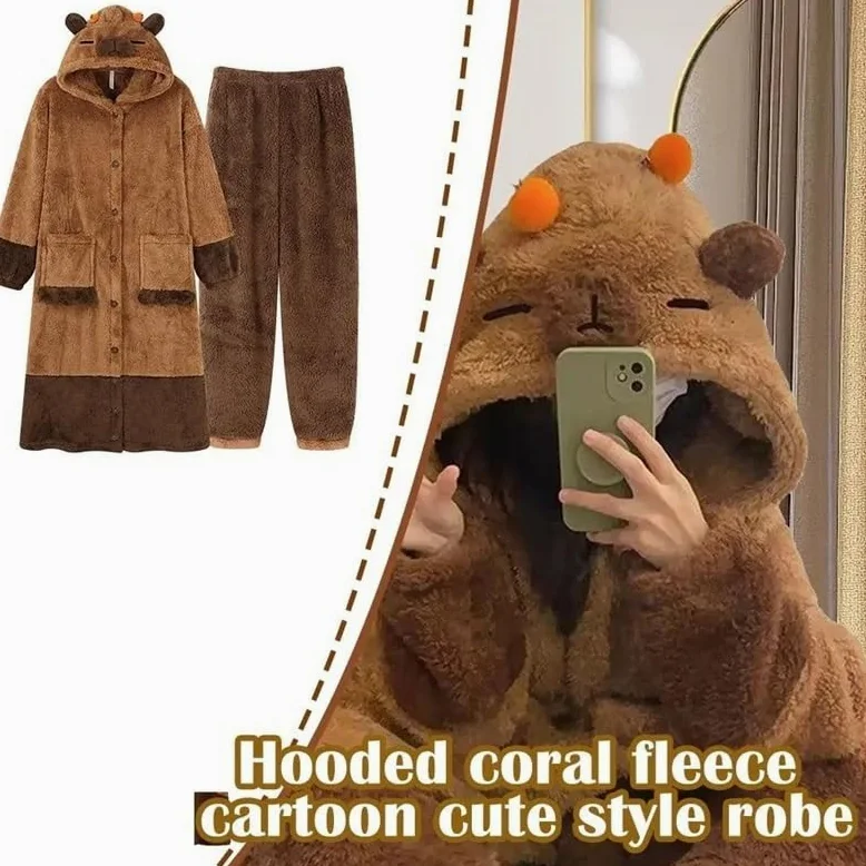 Pijama Enterizo de Capibara, Disfraz de Franela cálida de una Pieza for Adultos, Lindo Mono de Animal