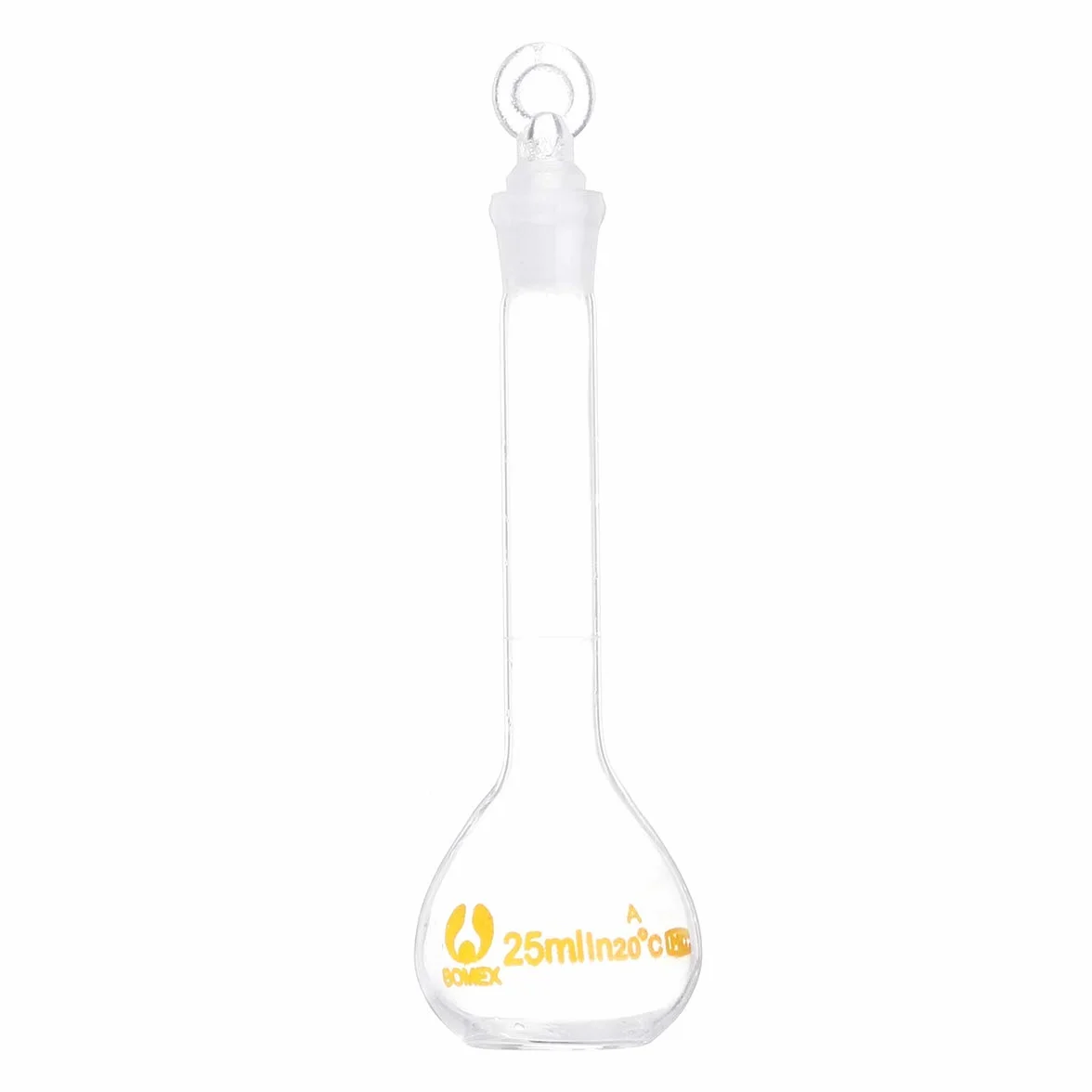 Frasco volumétrico de vidrio 25ml con tapón de cristal química redondo