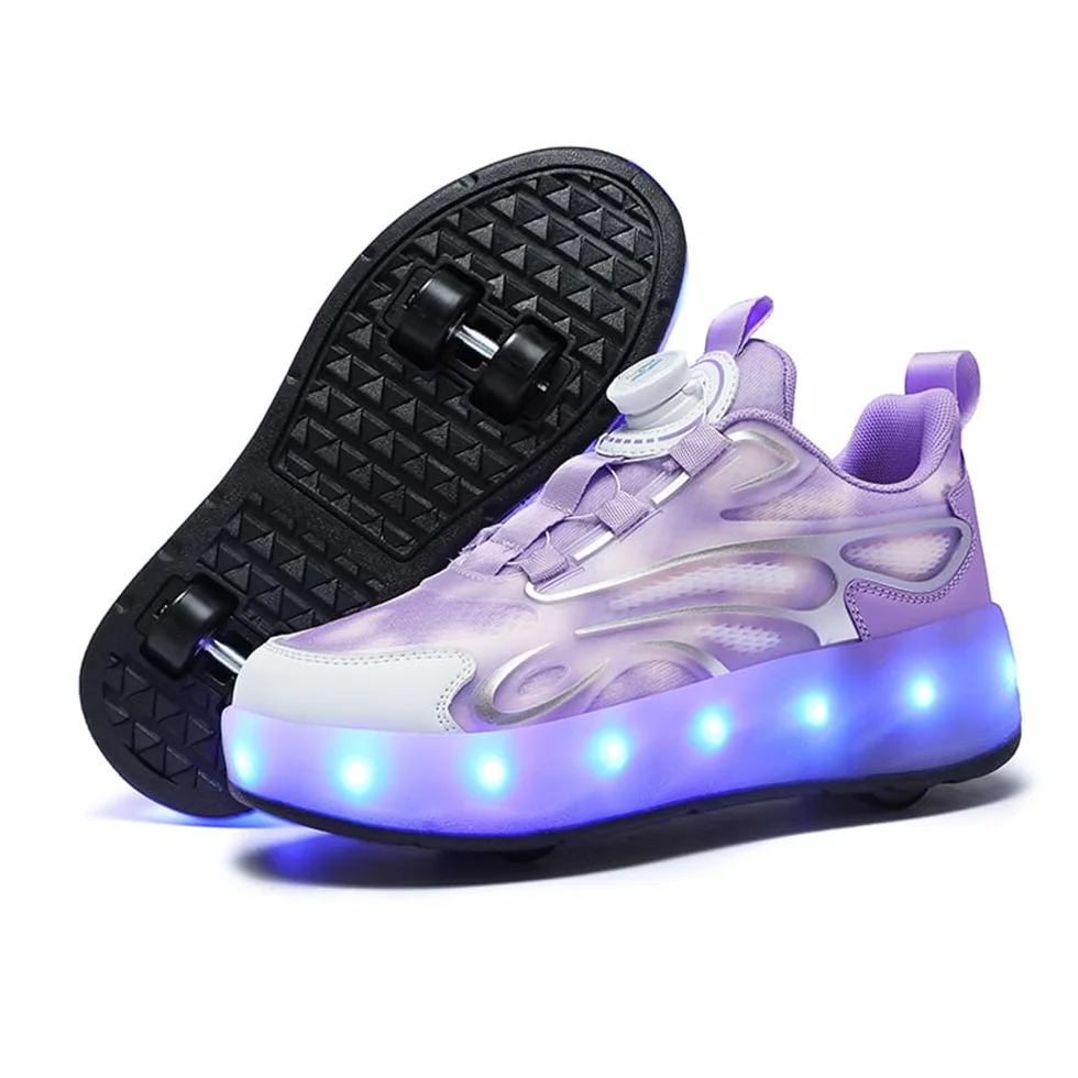 Zapatos con Ruedas para Niñas Niños, Patines con 4 Ruedas Retirable, Zapatillas de Skateboarding Brillar en la Noche