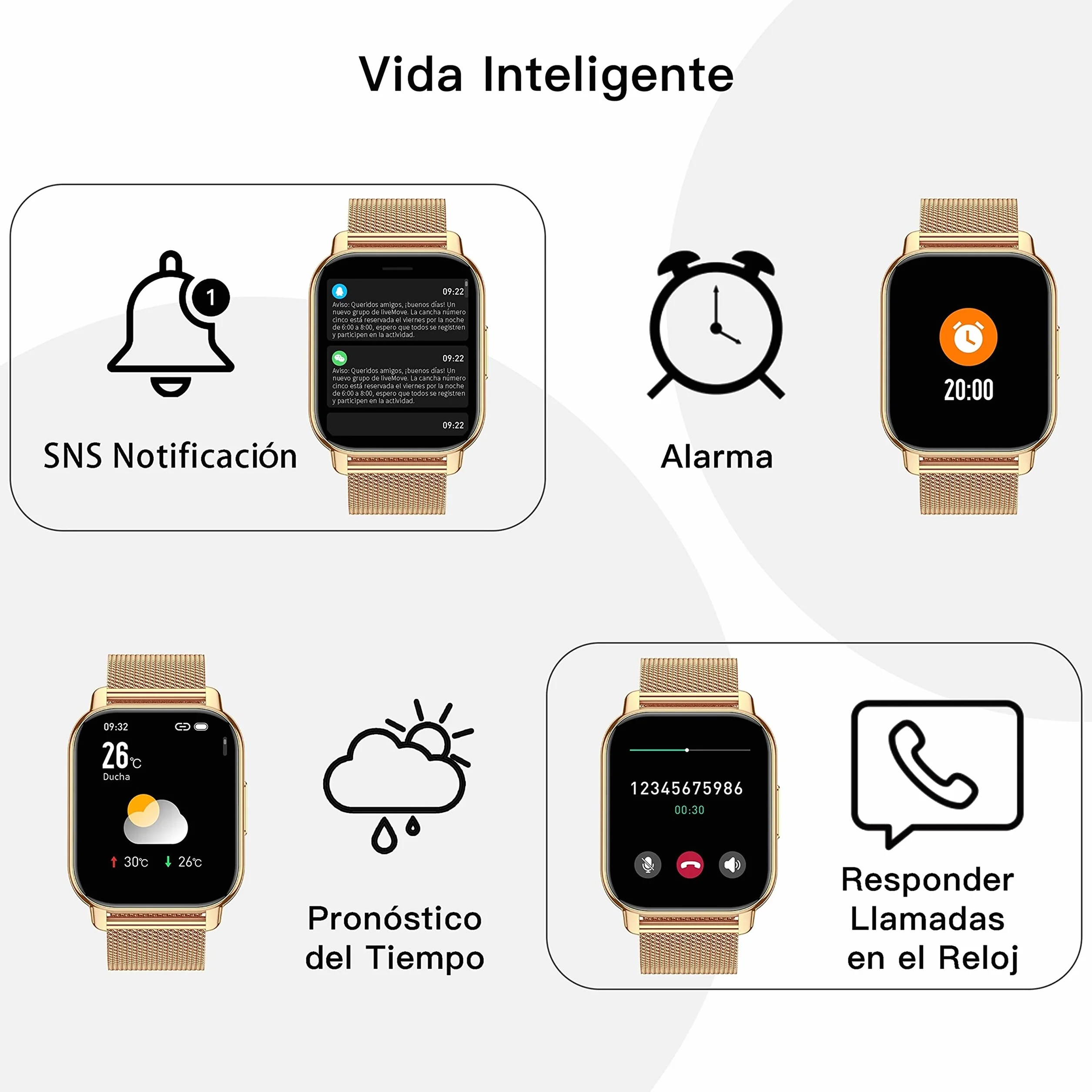 Popglory Reloj Inteligente Mujer, Llamadas/Presión Arterial/100+ Deportes Smartwatch Mujer, Frecuencia respiratoria Frecuencia Cardíaca Oxígeno en Sangre Sueño, Reloj Android iOS