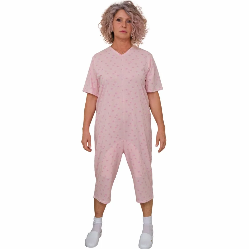 FERRUCCI - Pijama de tutón sanitario confort de manga corta, pantalón corto, 1 cremallera/cremallera detrás de la espalda de verano