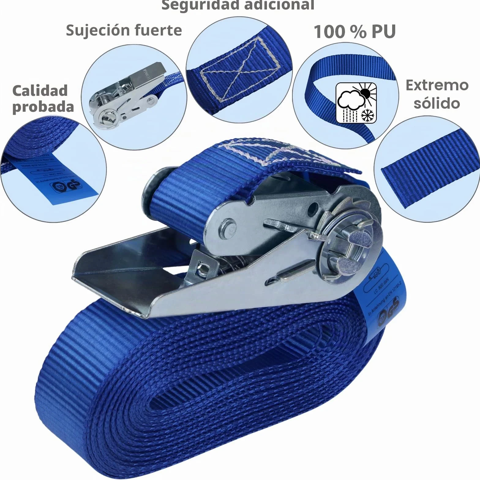 Cinchas de Amarre Correa para Trinquete 4 m 6 m Paquete de 4 Tensor de Carraca 25 mm 800 kg DIN EN 12195-2 Azul