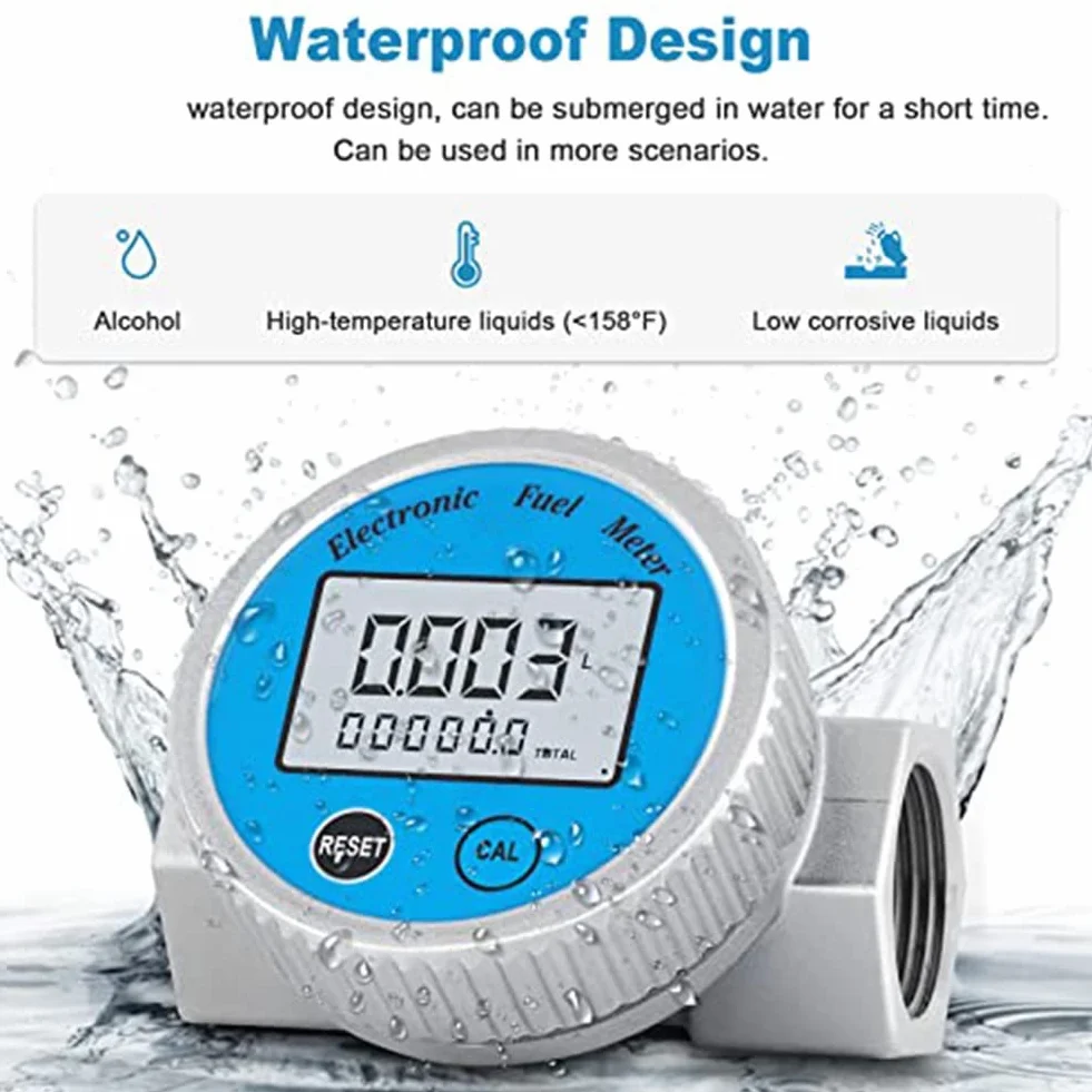 Medidor de flujo de turbina impermeable digital 2.37-26.41GPM 1 pulgada NPT para agua diésel metanol queroseno aceite