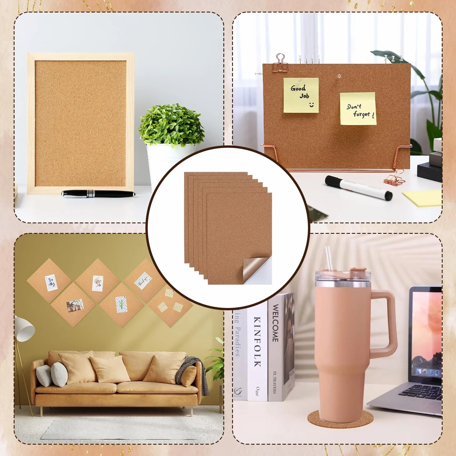 Nogeqi 6 placas de corcho autoadhesivas 30x21 cm 1 mm para pared decoración manualidades