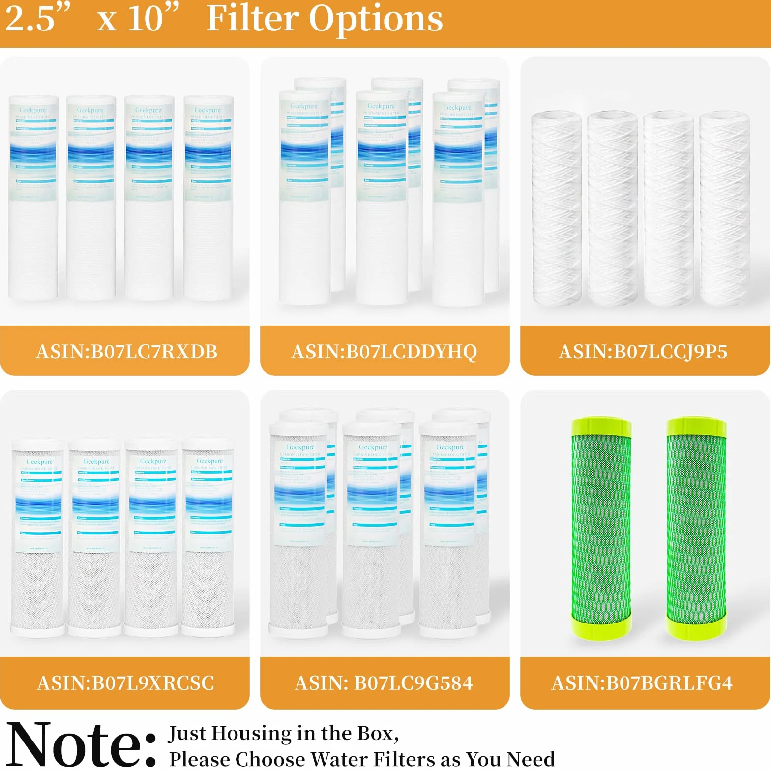 Geekpure Carcasa transparente de 10 pulgadas para filtro de 2,5 x 10 pulgadas - 3/4" entrada/salida con llave y soporte