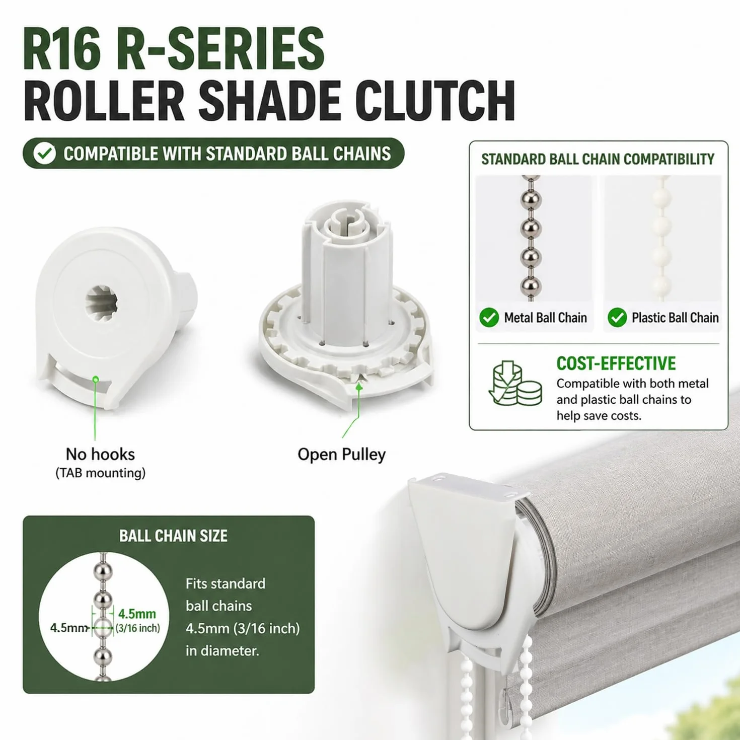 Roll Ease R-Series R16 Embrague de Persiana Enrollable R16C53 Compatible con Tubos de 3,8 cm Mecanismo de Repuesto