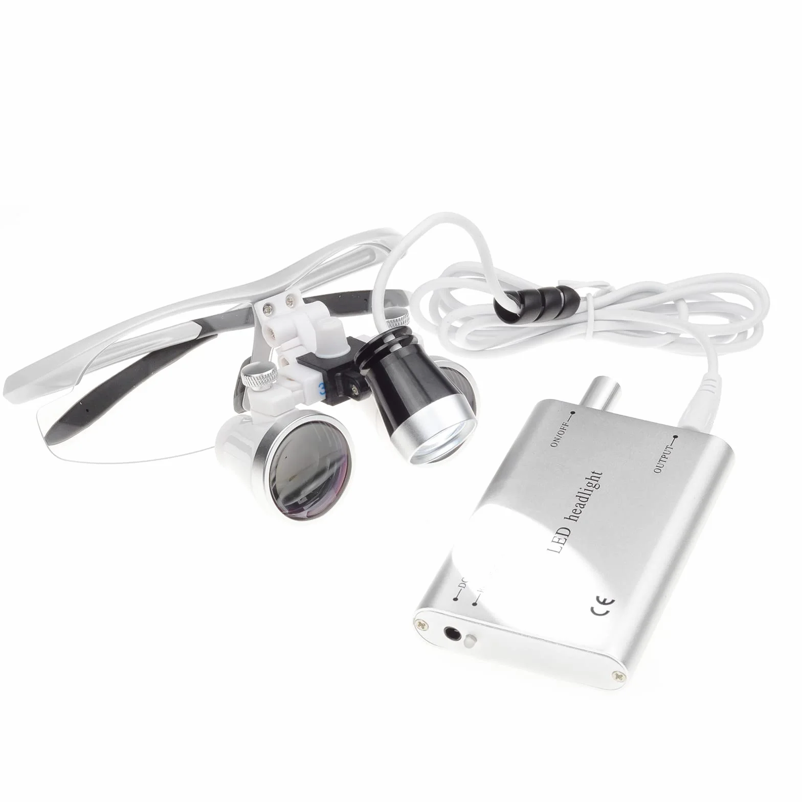 Bonew Dental Binocular Loupes Kit 3.5x 420mm LED Headlight Aluminum Case Silver
