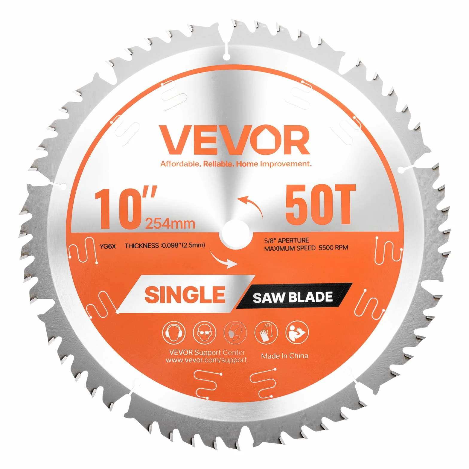 VEVOR Hoja de Sierra Circular 254 mm 50 Dientes Aleación 15,875 mm Mandril