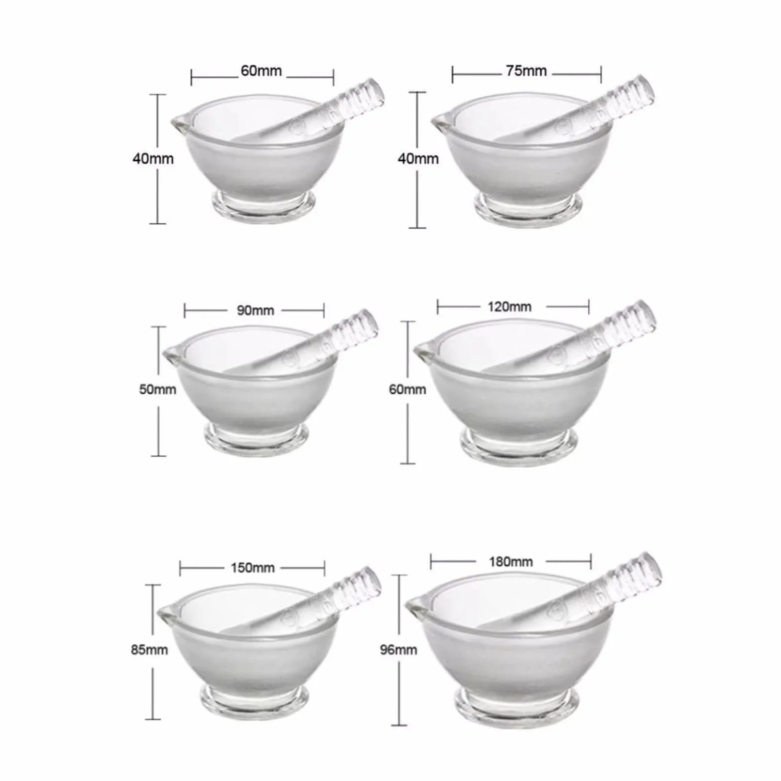 Conjunto Mortero Vidrio 120mm Herramientas Molienda Laboratorio Cocina Molinillo Especias