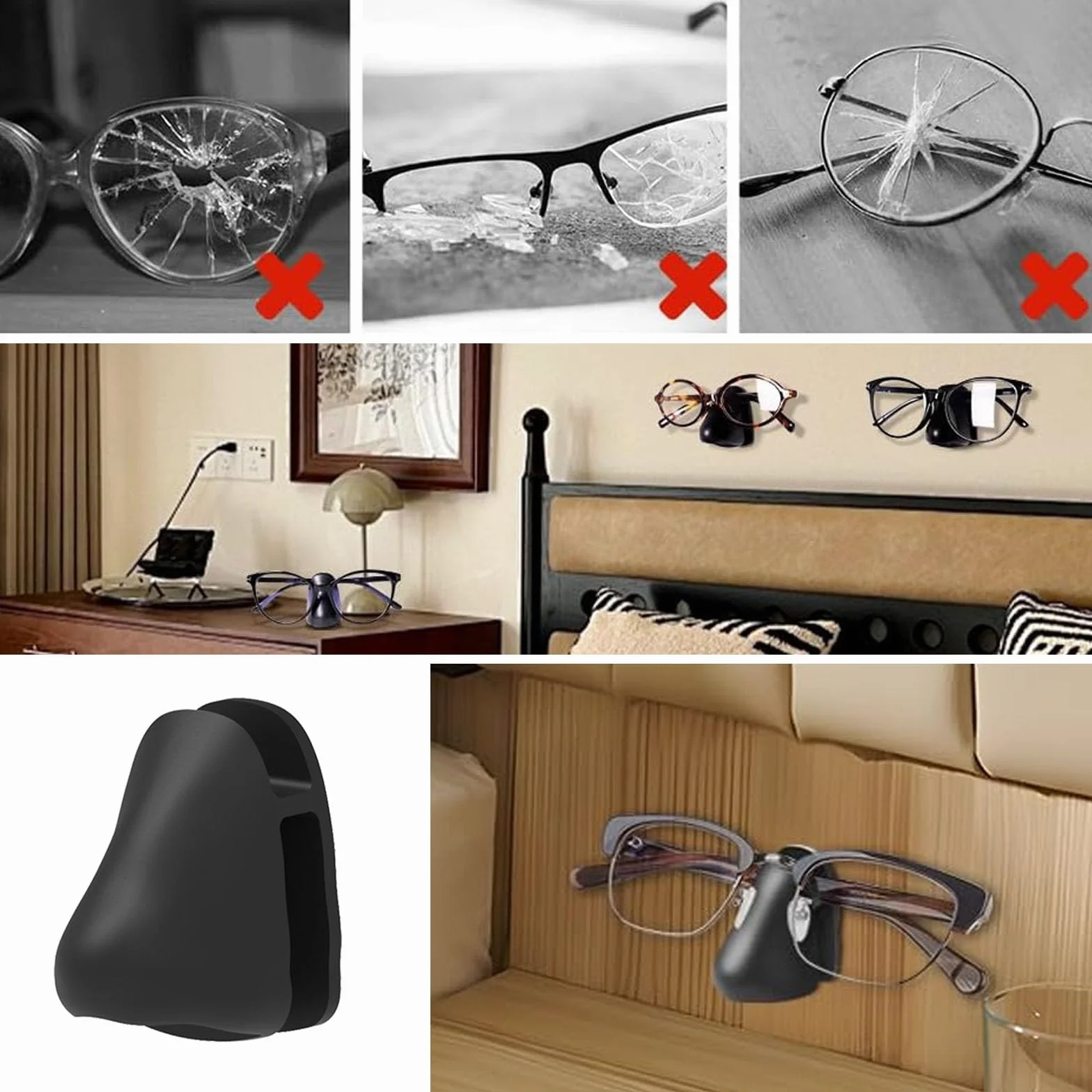 Soporte para gafas de pared autoadhesivo, 8 unidades, organizador de almacenamiento, negro