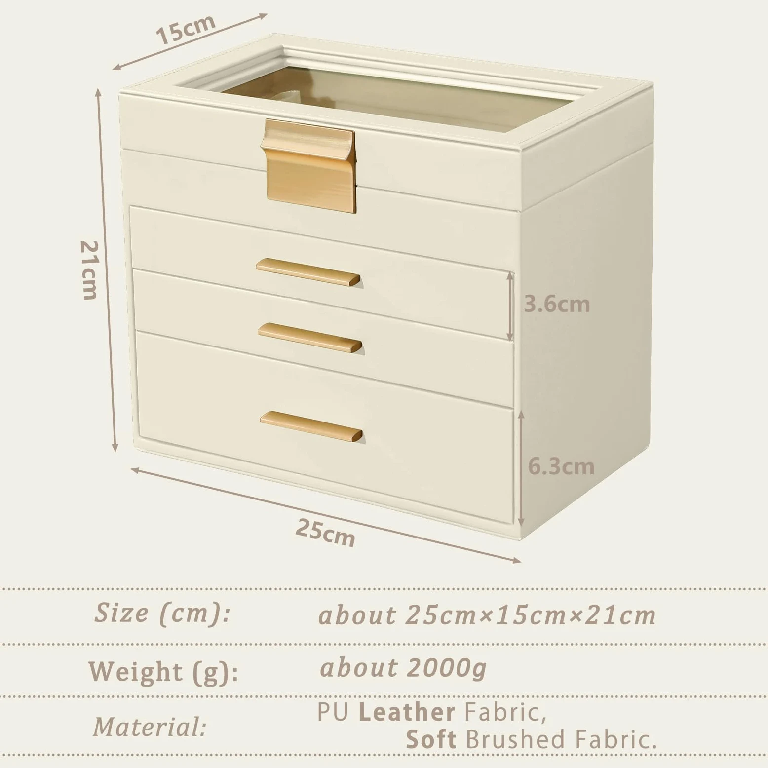 Caja Joyero Mujer de 4 Niveles, Joyeros Organizador Joyas Cuero PU | 3 Cajones, Gran Capacidad, Joyería Joyero para Mujeres y Niñas para Pendientes, Cadenas, Pulseras - Beige