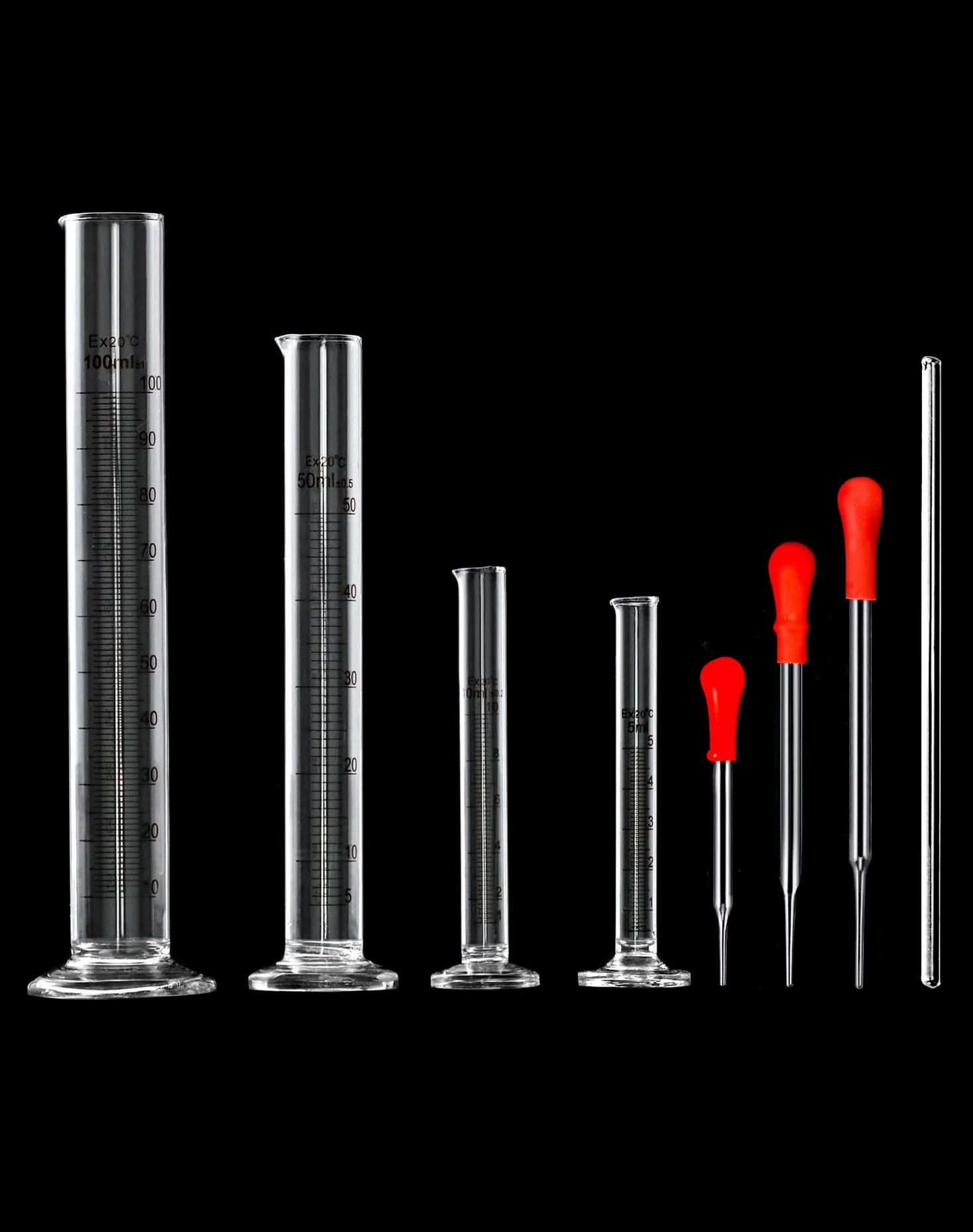 QWORK Cilindro de Medición Laboratorio 5 ml 10 ml 50 ml 100 ml con Pipetas de Vidrio