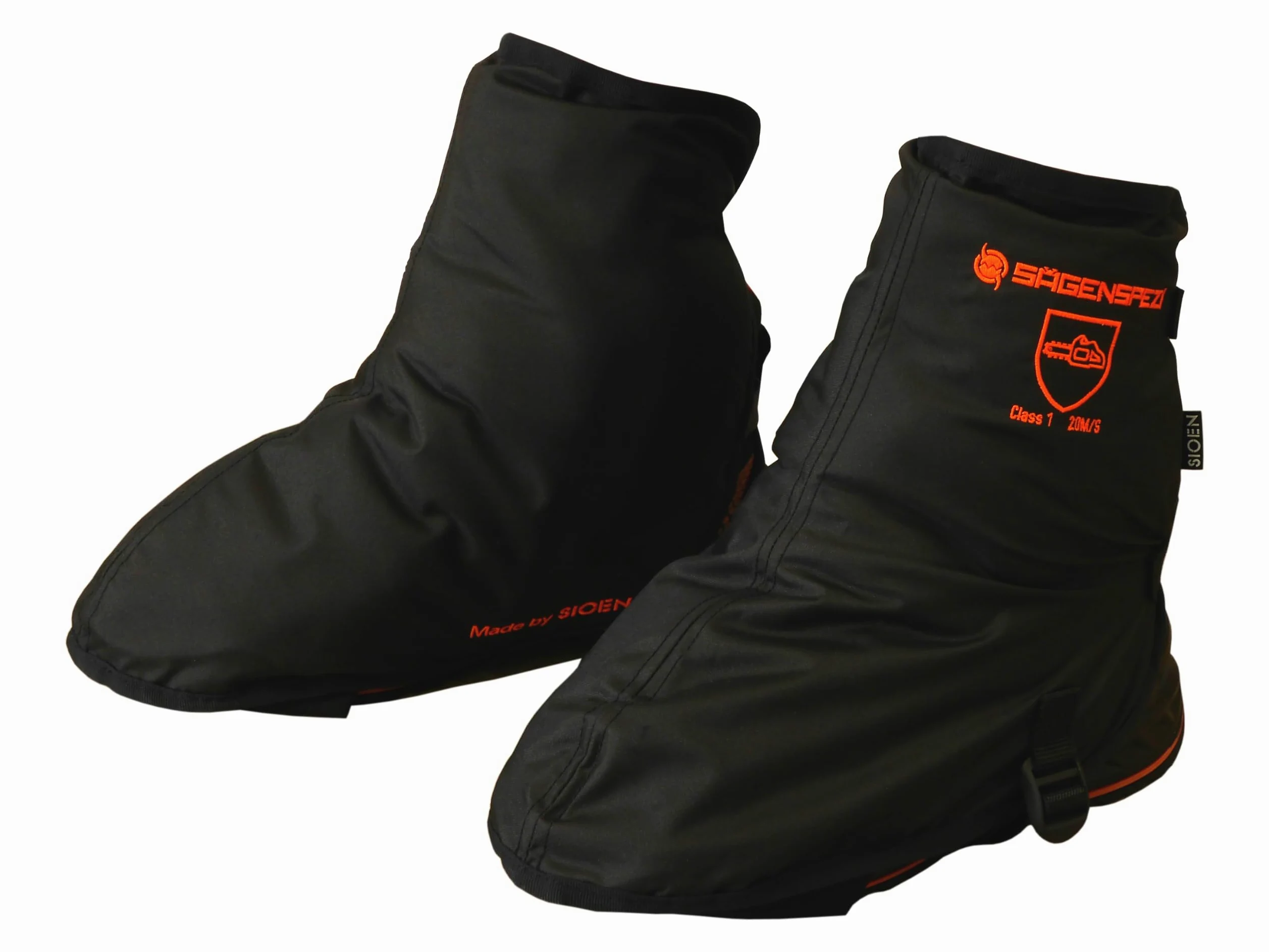 Sägenspezi Polainas de protección contra cortes clase 1 (20 m/s) – EN 381-9 – para zapatos de trabajo – negro – talla M o XL – Silviera, motosierra, jardín, construcción
