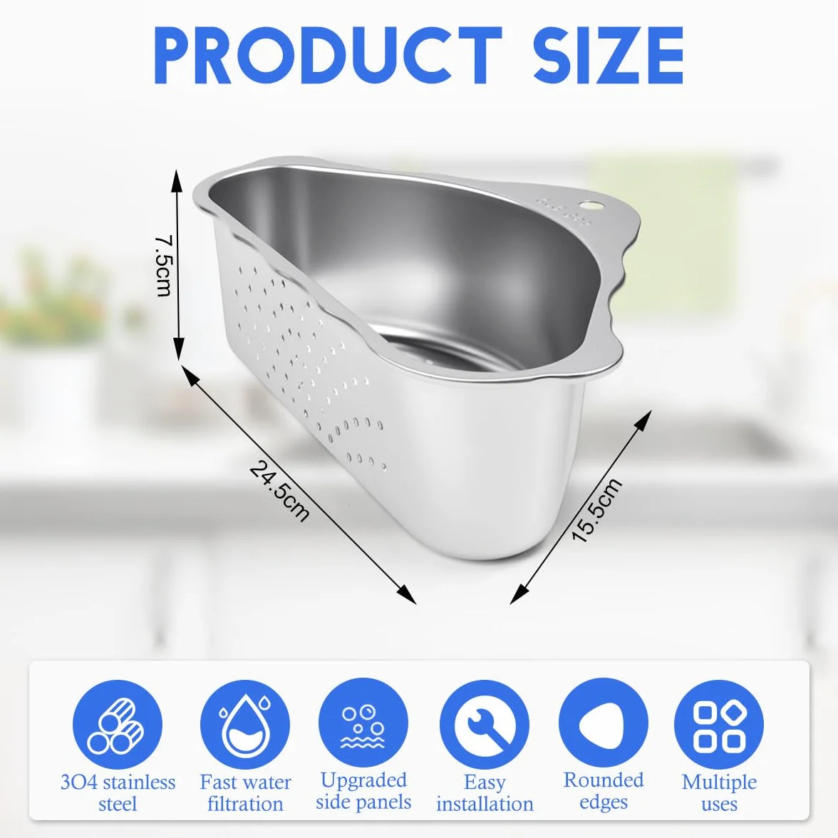 Colador para Fregadero de Cocina Cesta de Desagüe de Acero Inoxidable Triangular