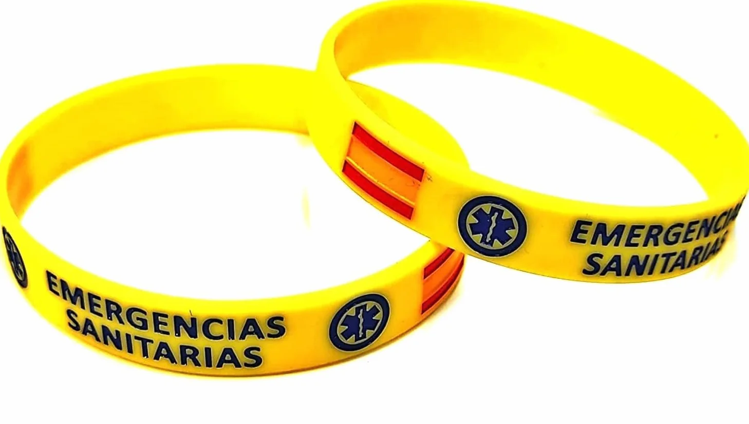 Pulsera Goma Silicona Gruesa Emergencias Sanitarias Amarilla Escudo Bandera 2 Unidades