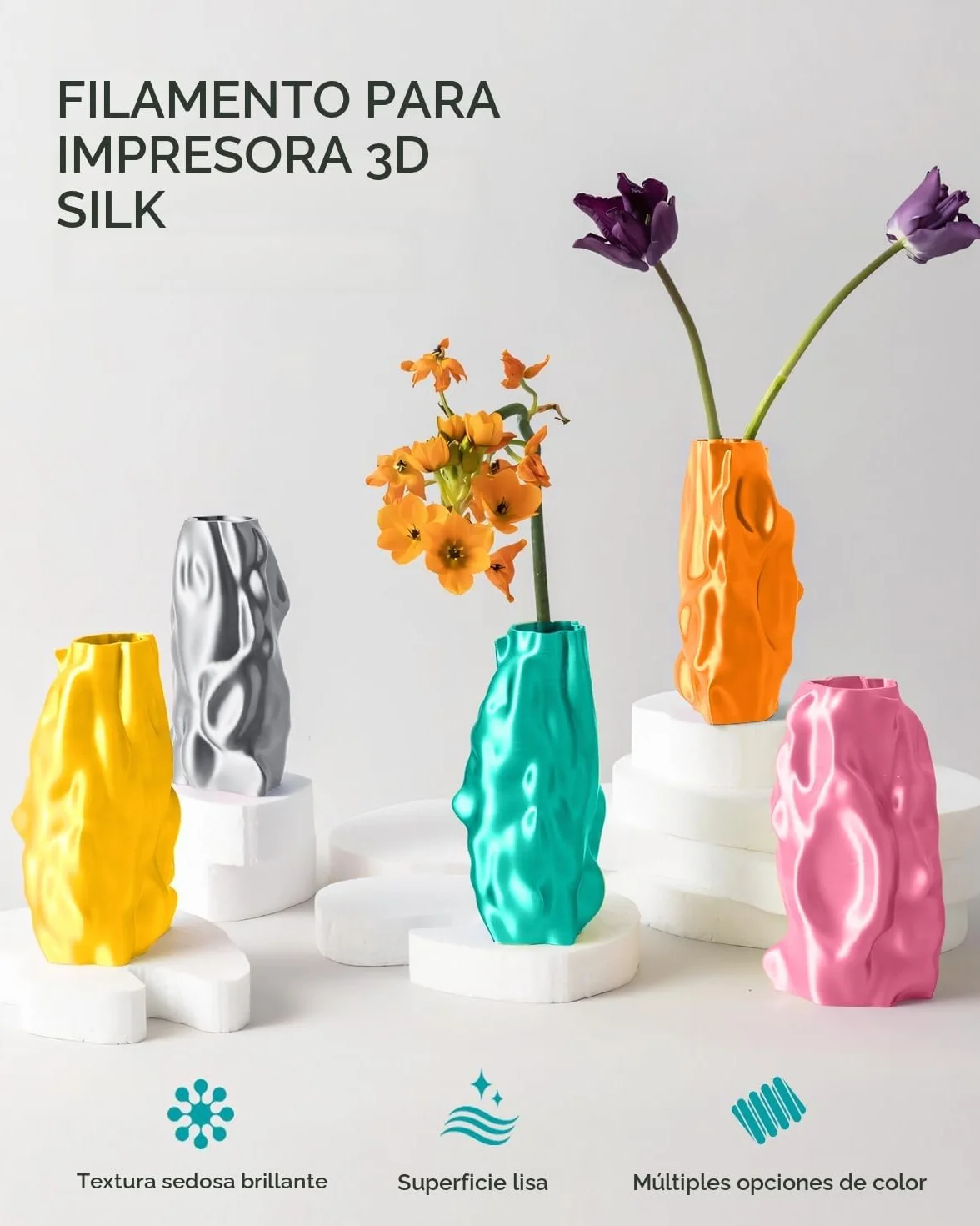 SUNLU PLA+ Silk Filamento 3D Seda Metálica 1,75 mm 1KG Plata
