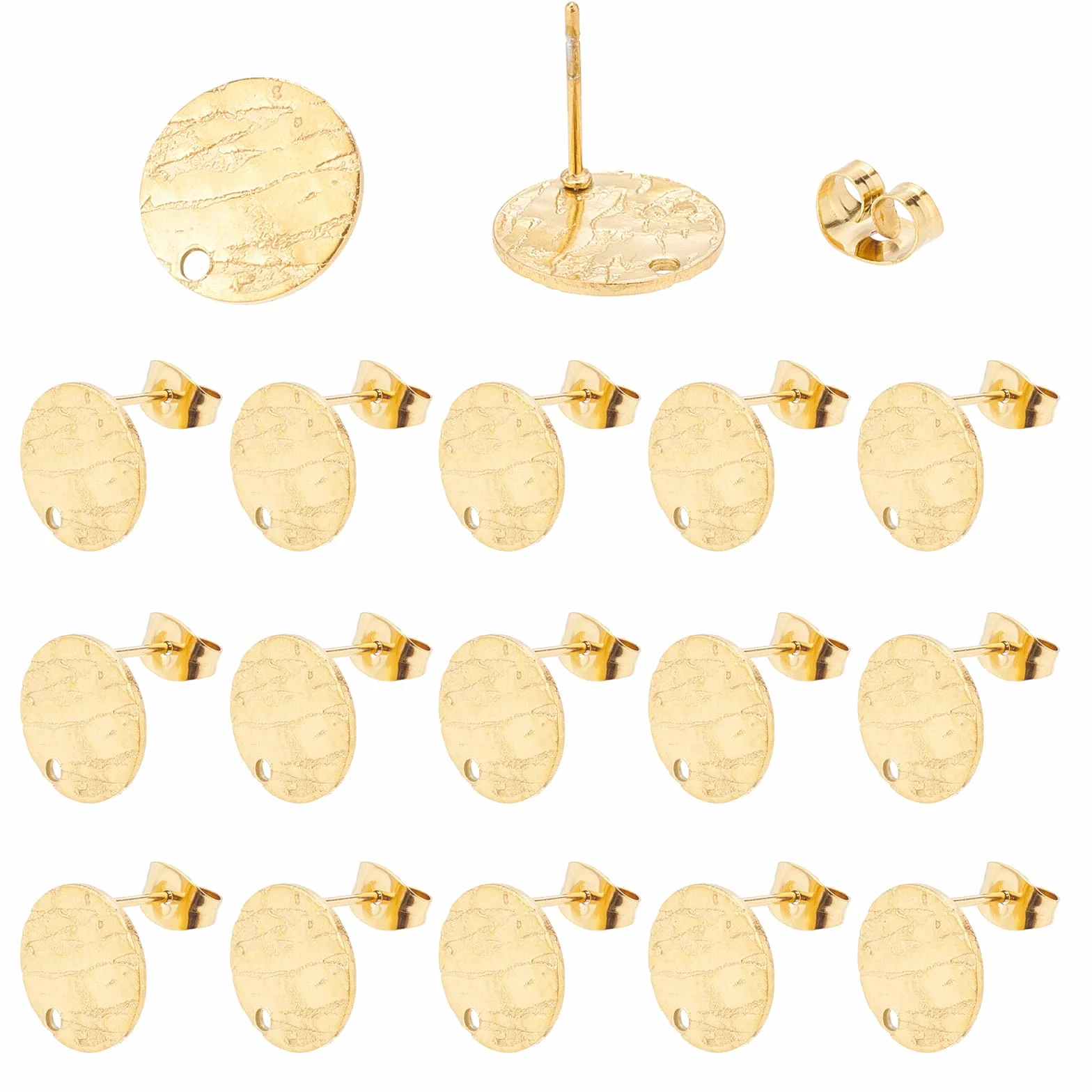 UNICRAFTALE 40 Piezas De Pendientes Con Poste De Acero Inoxidable Y Tachuelas Planas Redondas Texturizadas Doradas Con Argolla Y Agujero De 1.4mm