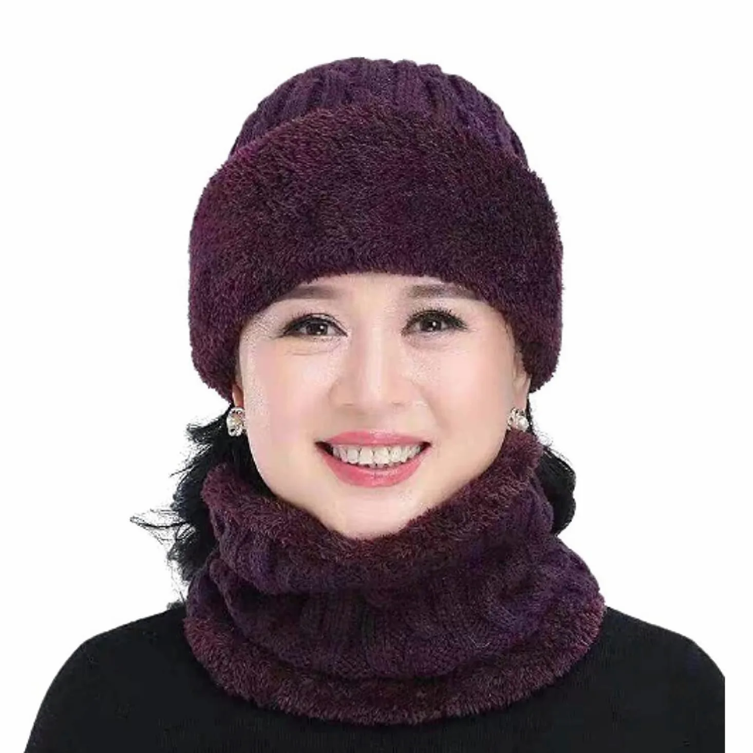 Gorro de Lana de Invierno con Forro Polar para Mujer, Conjunto de Bufanda de Punto, máscara, cálido, Suave y Holgado (Talla única)