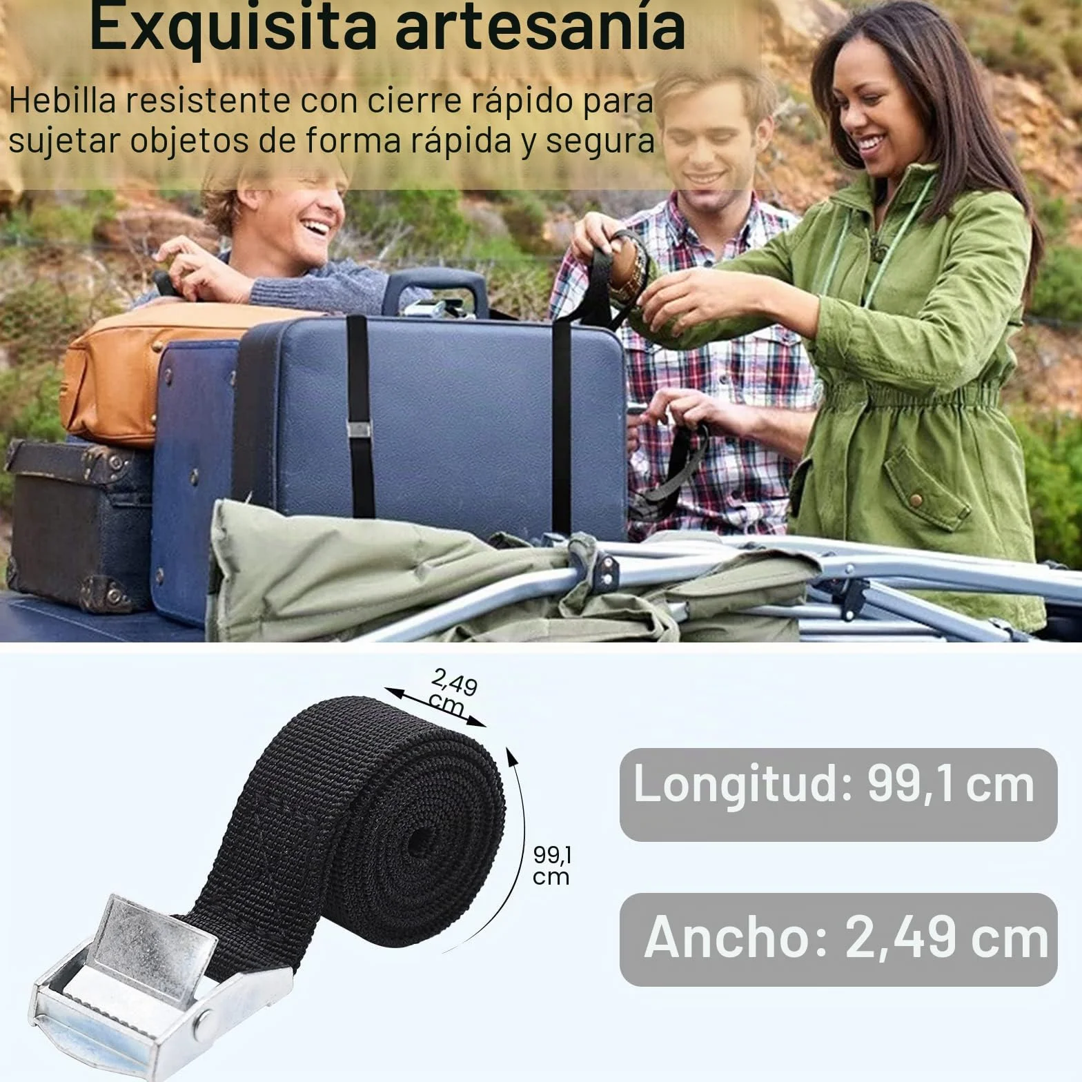 Correa Tensora 25mm x 1m Capacidad de Carga 250kg Correa de Fijación con Cierre de Abrazadera para Portabicicletas